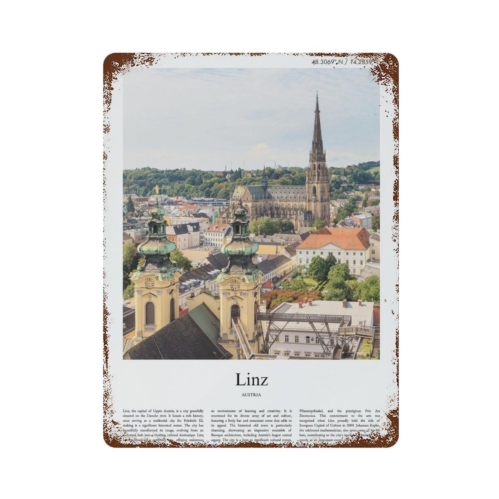 xiaoxiaoshen Linz Austria City Scenery Wall Decor Art Metal Tin Poster Modern Home Decor Art Home Bar Shop Decorations Vintage Sign 40x30cm