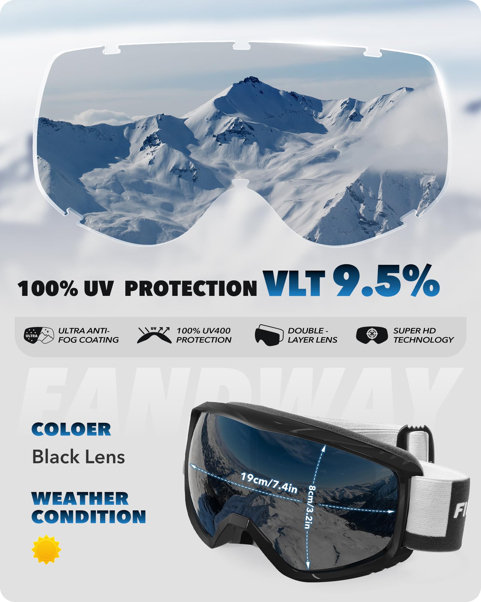 Findway Maschere da Sci, Occhiali Sci Donna Uomo, Maschera da Snowboard e Sci per Occhiali da Vista OTG,Anti-UV Protezione UV Anti-Nebbia Specchiato Sfericamente