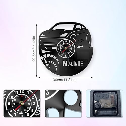 Miniatura 2 de QNTYCT Reloj de pared personalizado con estilo de coche, reloj de pared CustomArt con nombre personalizado, regalo perfecto para los amantes de los