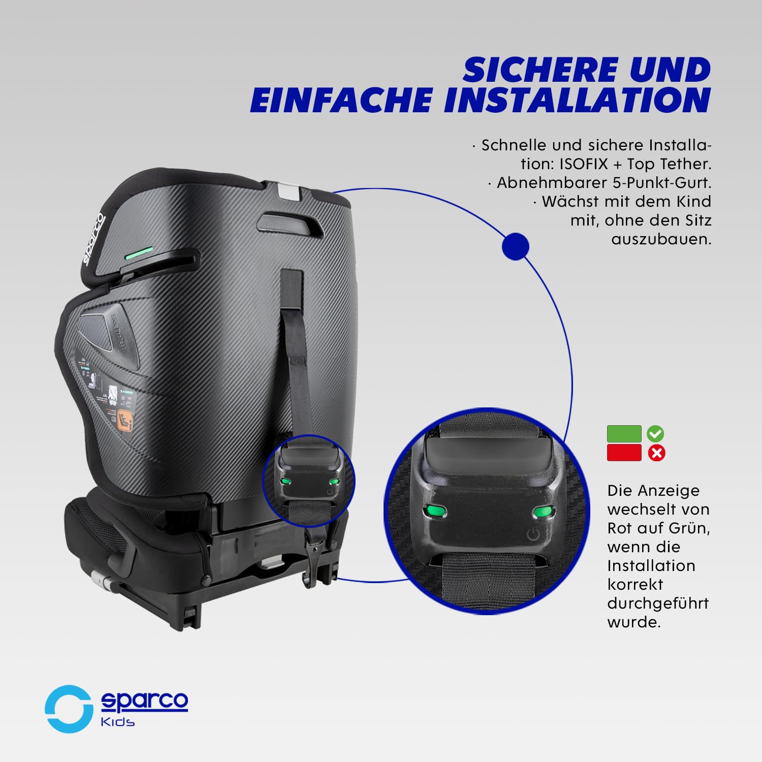Sparco i-Size-Kindersitz SK8000IBK für Kinder von 76 bis 150 cm, ECE R129/04-zertifiziert, mit ISOFIX und Top Tether, verstellbarer Kopfstütze, klappbarer Rückenlehne und 5-Punkt-Gurt, Farbe: Schwarz