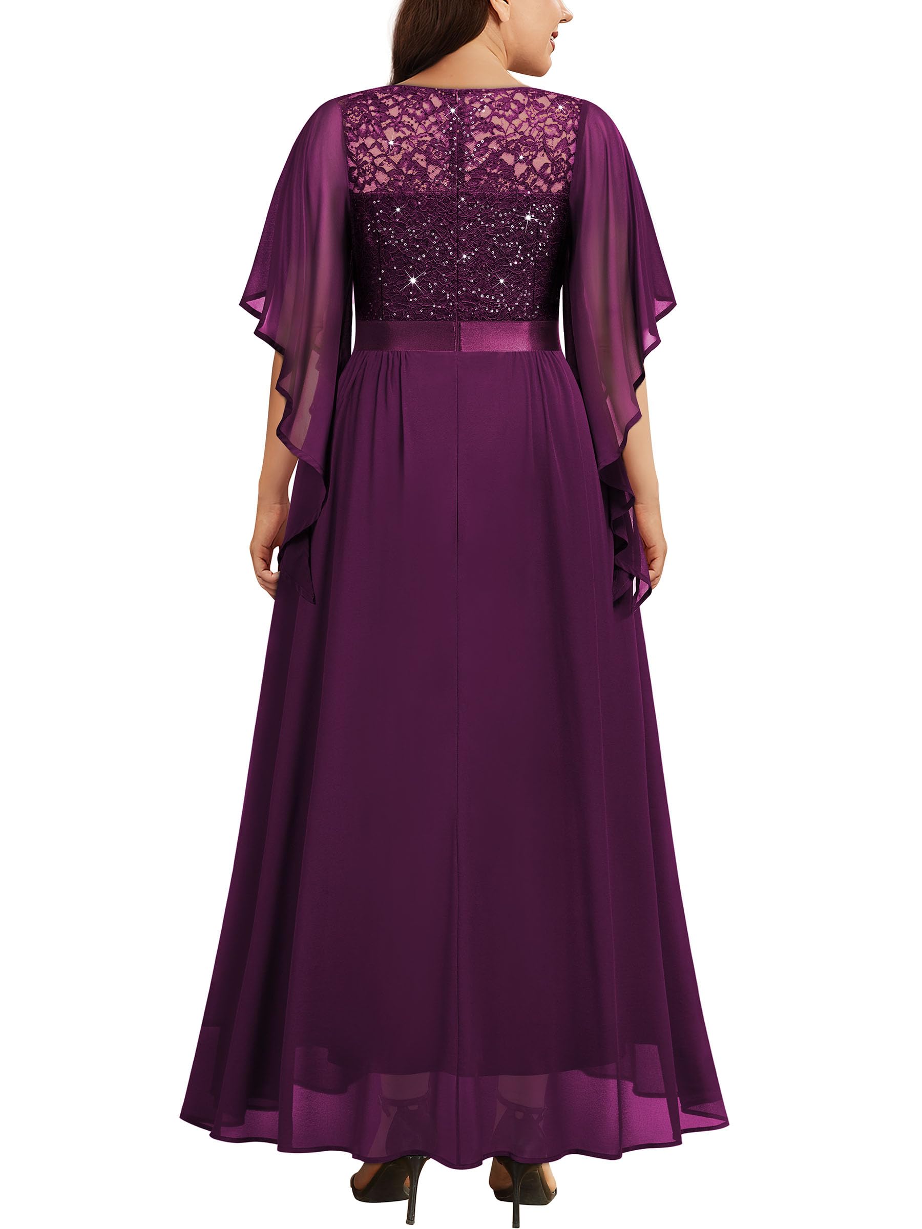 MISSMAY Abito lungo da donna, elegante, con maniche a farfalla, in chiffon, con paillettes, corpetto da sera, per feste