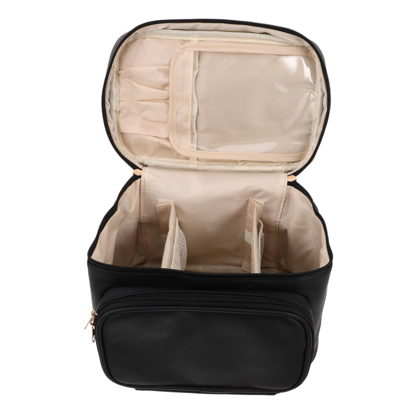 Trousse de Toilette Femme Étanche PU Capacité Compartiments Organisés Légère et Portable Sac Cosmétique de Voyage Noir