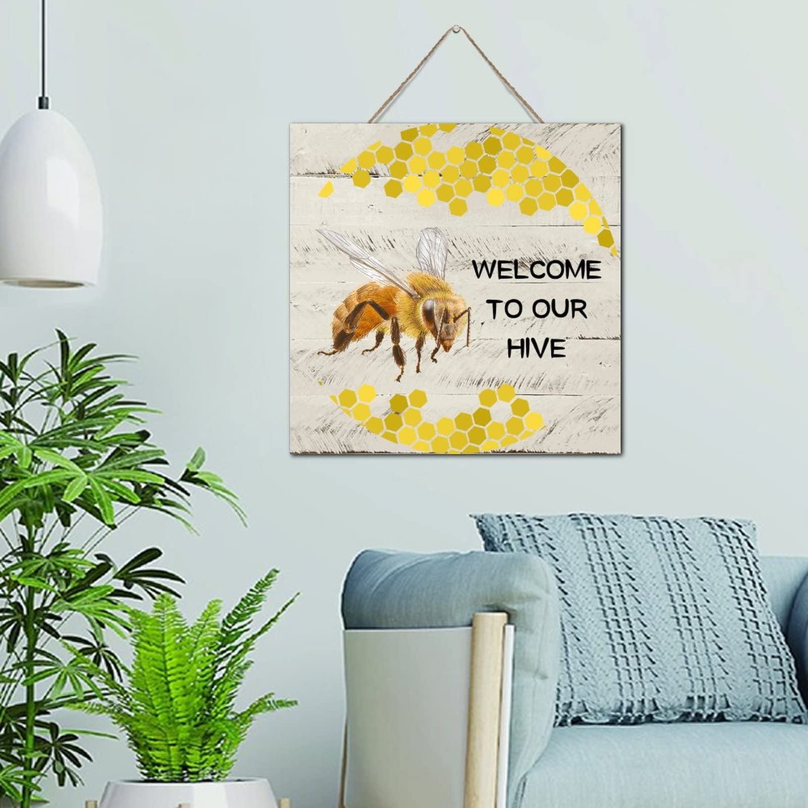 Targa in metallo con scritta in lingua inglese Welcome to Our Hive The Best Place to Bee, vintage, per casa, fattoria, giardino, ristorante, cucina, garage, porta, decorazione da parete, 20 x 30