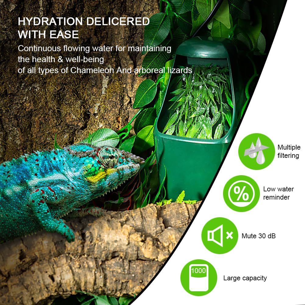 NANEEZOO Fuente para beber reptil gotero de agua - cascadas de terrario para camaleón lagarto tortuga serpiente gecko anfibios