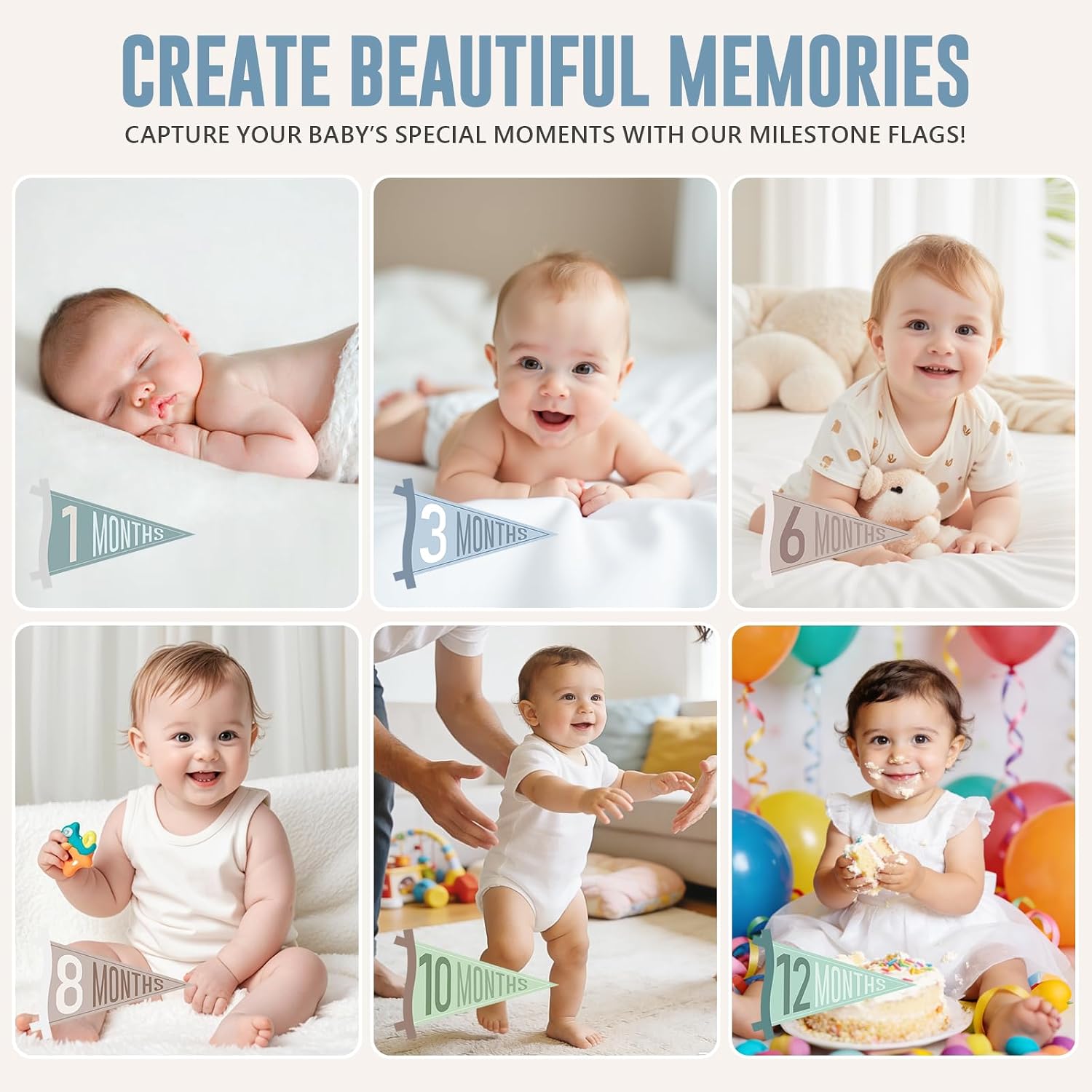 14 Pcs Baby Monthly Milestone Signs Pennant Flags, Hello World Newborn Announcement Sign, Felt Baby Months Signs Photoshoot Props for Boy Girl Newborn Birthday Party Nursery Decor