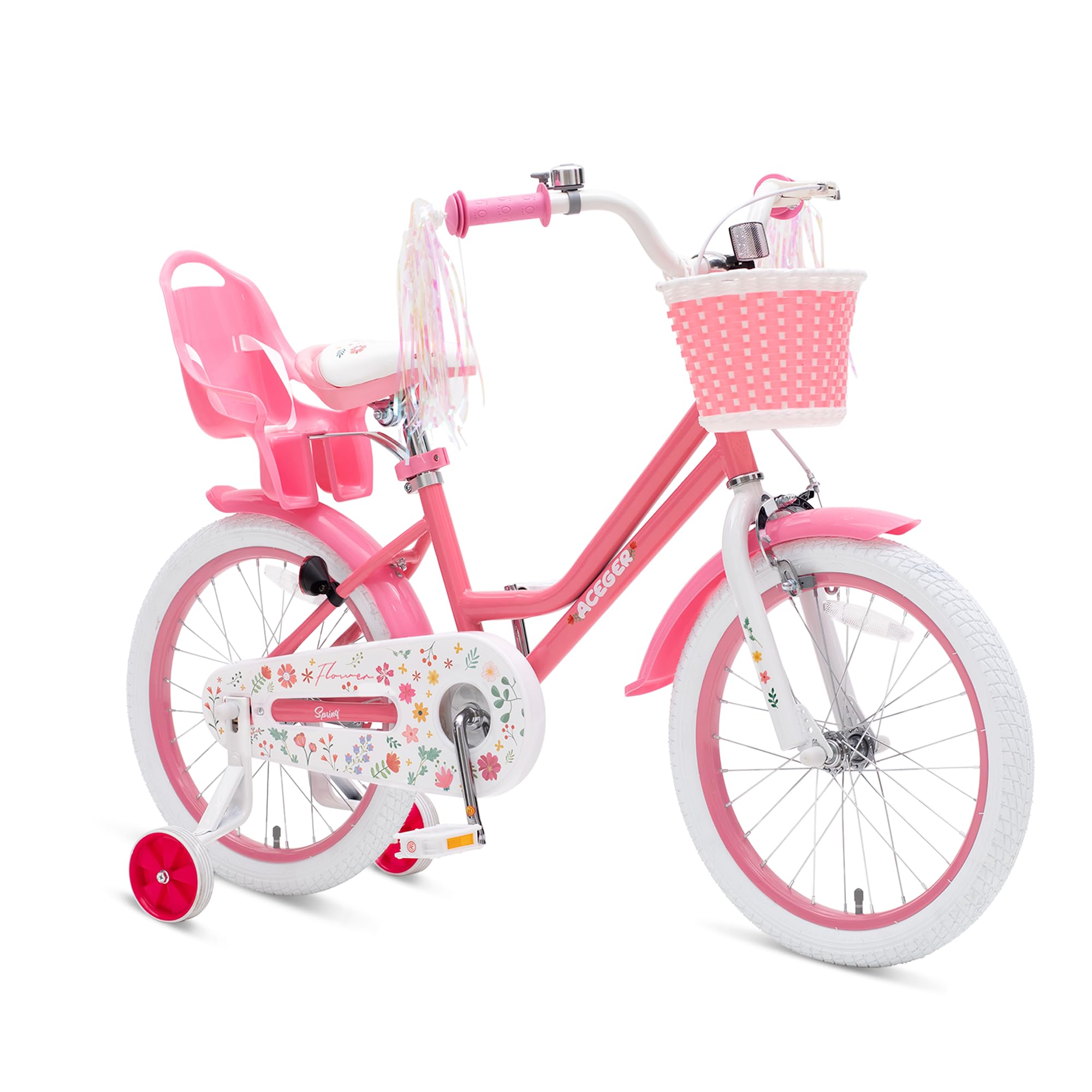 ACEGER Girls Bike with Basket for Ages 2-12 Years Old Kids, 12 14 16 18 Inch with Training Wheels，Princess Style with Streamers, Handbrake &amp; Coaster Brake,Multiple Colors.