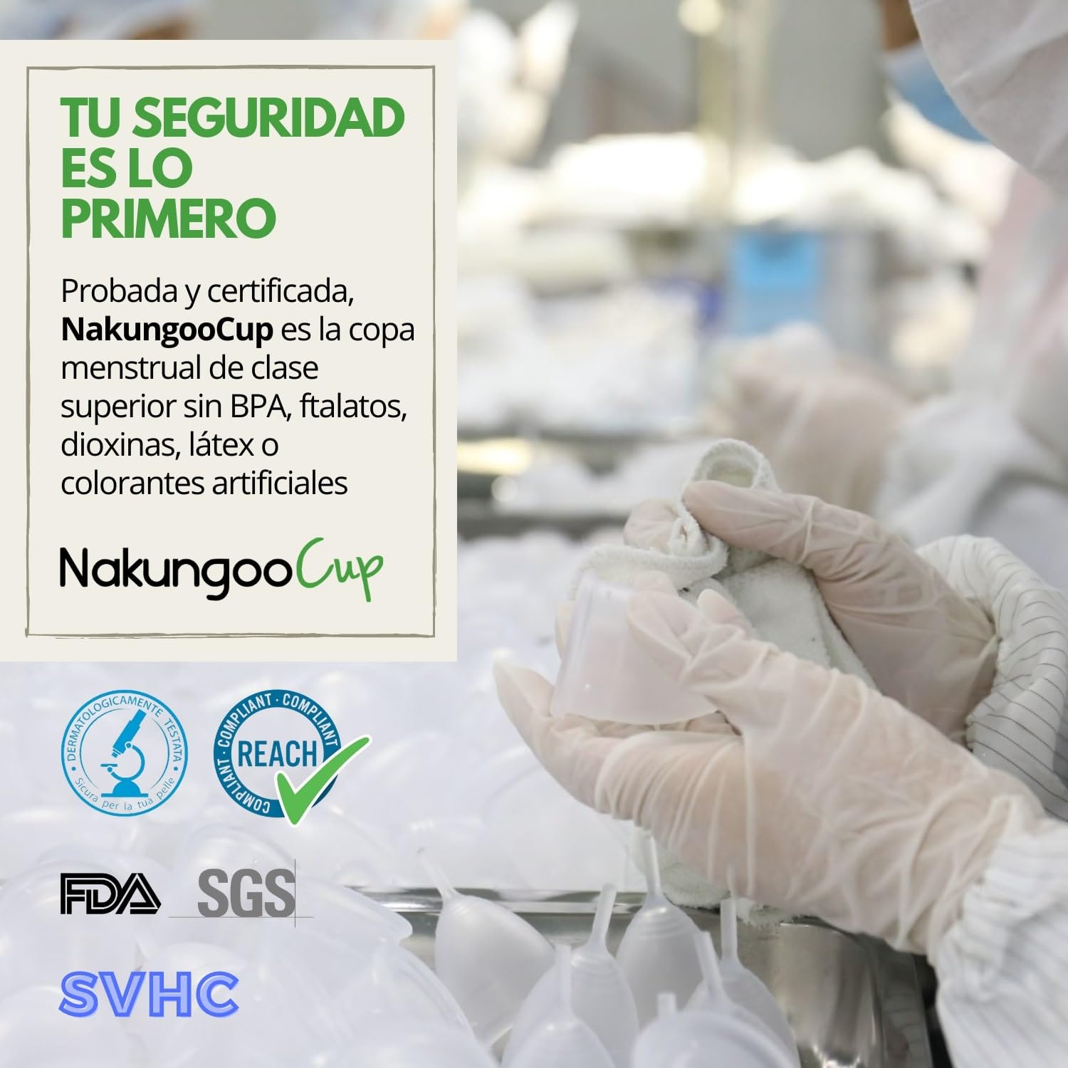 Nakungoo Cup Copa Menstrual Suave 100% Silicona Medica Certificada, Hipoalergenica, Reutilizable, Ecologica para Flujo Abundante | Starter Kit 2 Tallas (S y L) con Vaso Esterilizador, Bolsa y Cepillo