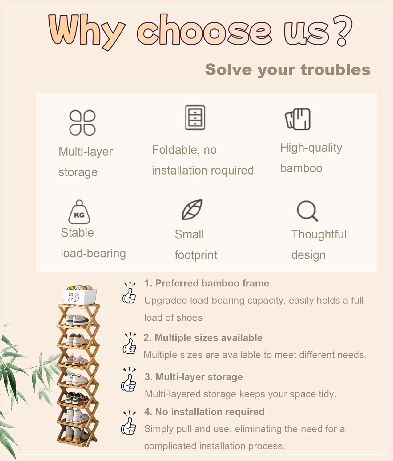 9 Tier No Assembly Bamboo Bookshelf 2026 Upgraded Foldable Shoe Organizer Space-Saving No Assembly Narrow Shoe Shelf for Entryway Closet Dorm 2-9 Tiersprimary Color,Third Floor