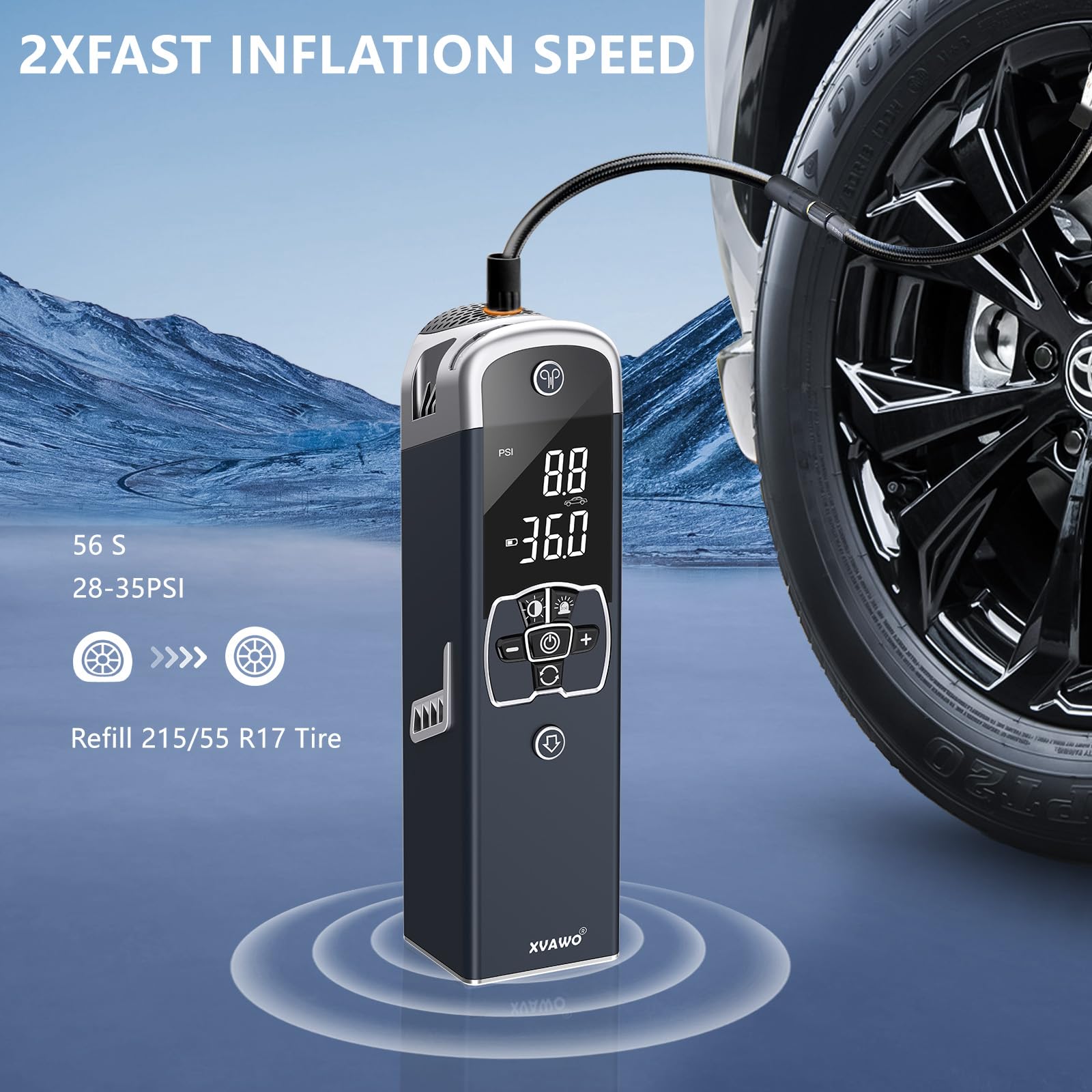 Compressore d'Aria Portatile Mini Pompa: Gonfiatore Pneumatici Elettrico Senza Cavi con Schermo Doppio LED 150PSI per Auto Bici e Moto