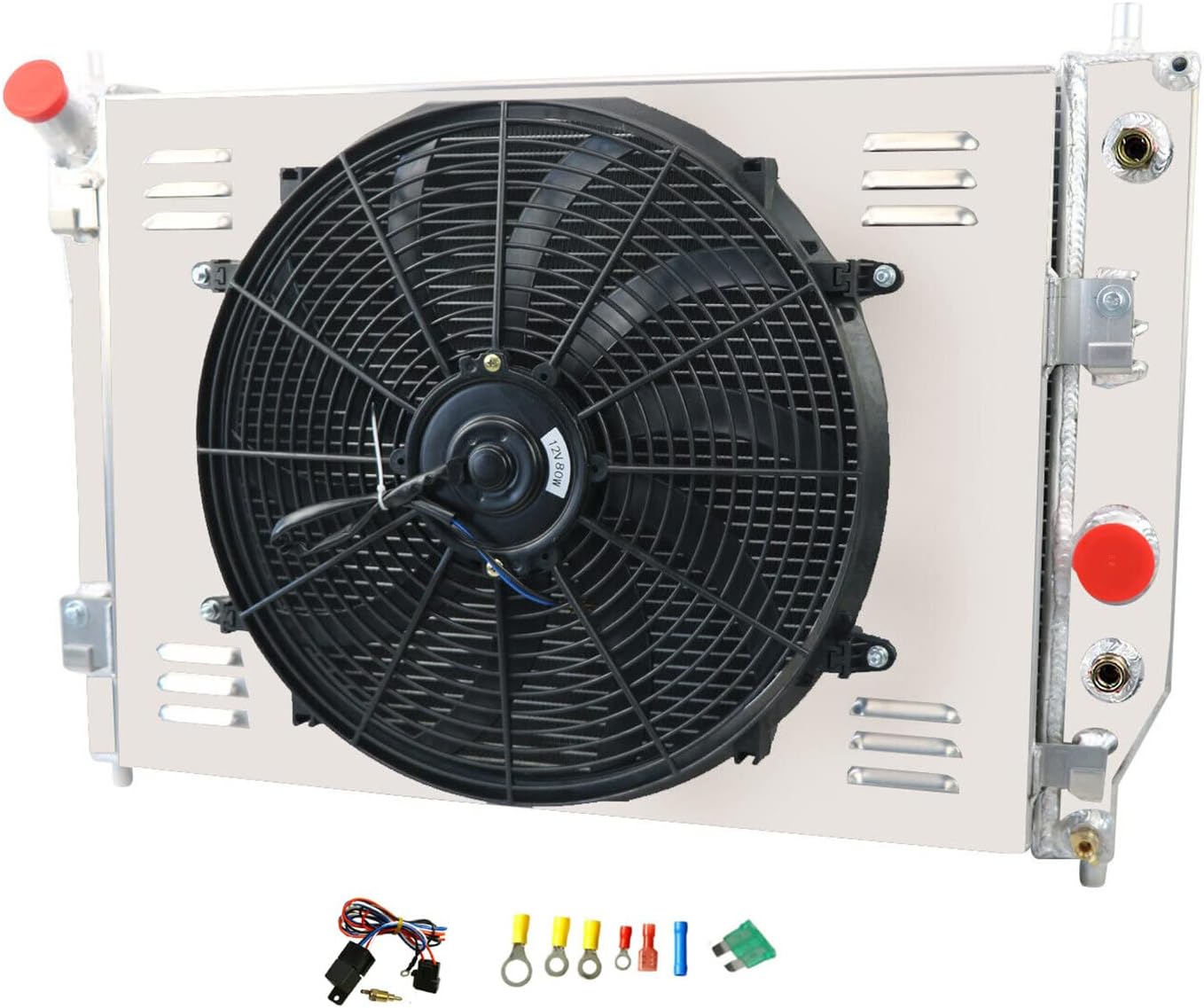 Aluminum Radiator For 2003-2013 Chevy Corvette SSR C6 V8/08-09 Saab 9-7x,3 Row Radiator with Shroud Fan+Relay Kit