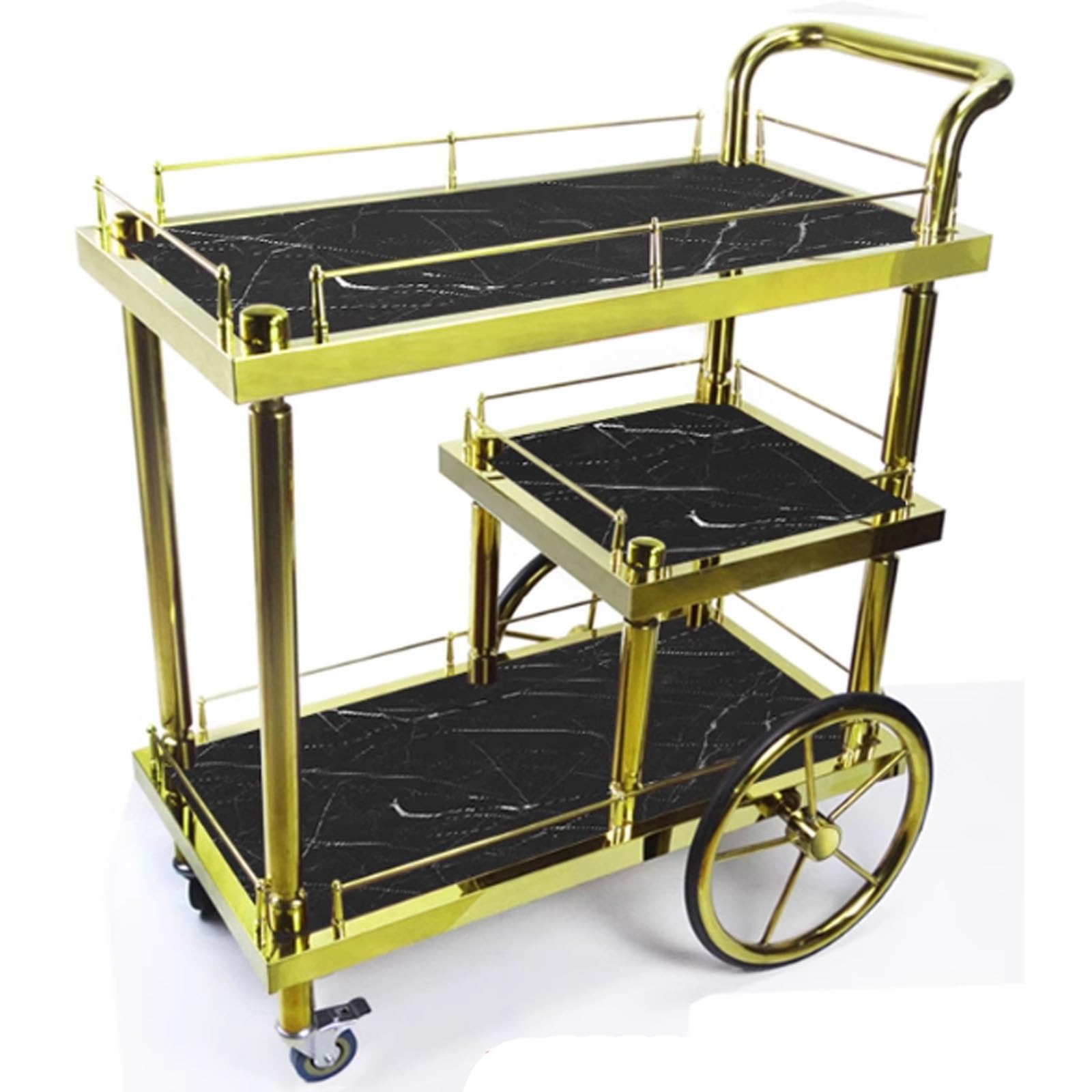 Carrito de Servicio de Alimentos de Tres Niveles de Acero Inoxidable de Alta Resistencia con Ruedas, Carrito portátil de Empuje Manual para Catering de Aperitivos para hoteles, KTV, restaura
