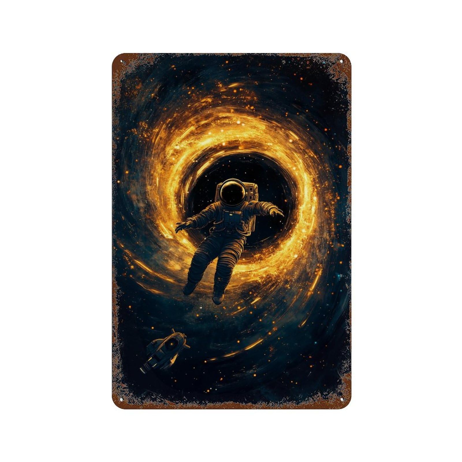 Astronaut in Space -14 11.8"x7.9" Vintage Rust Metal Sign, Classic Wall Plaque for Office, Studio And Wall Decor