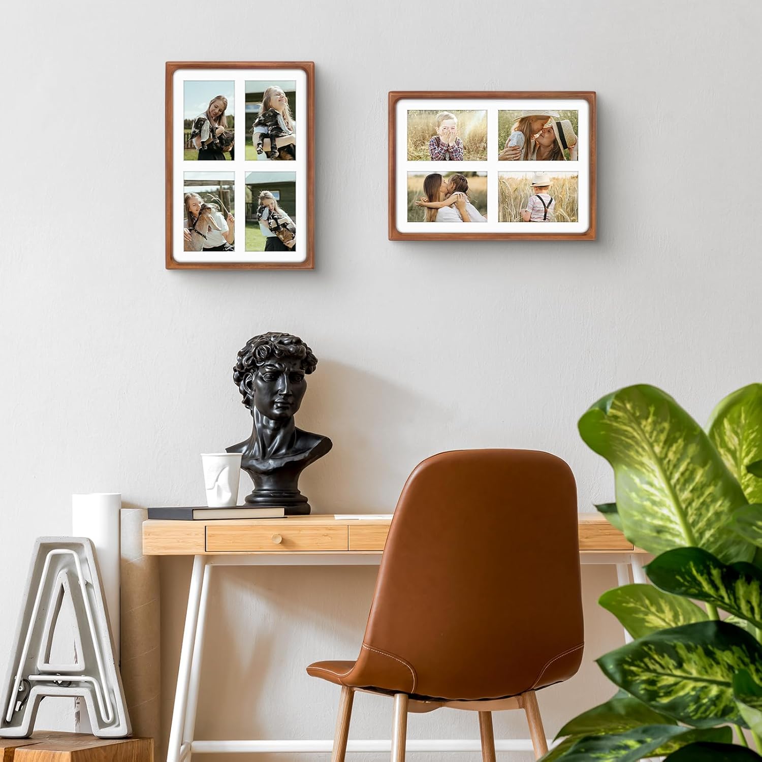 Golden State Art, 4x6 Collage Picture Frame - Solid Wood with Real Glass - Multi Picture Frame for (4) 4x6 Photos or One 9.5x13.5 Print - Rounded Corner Design - Collage Wall Decor - Brown - Image 8