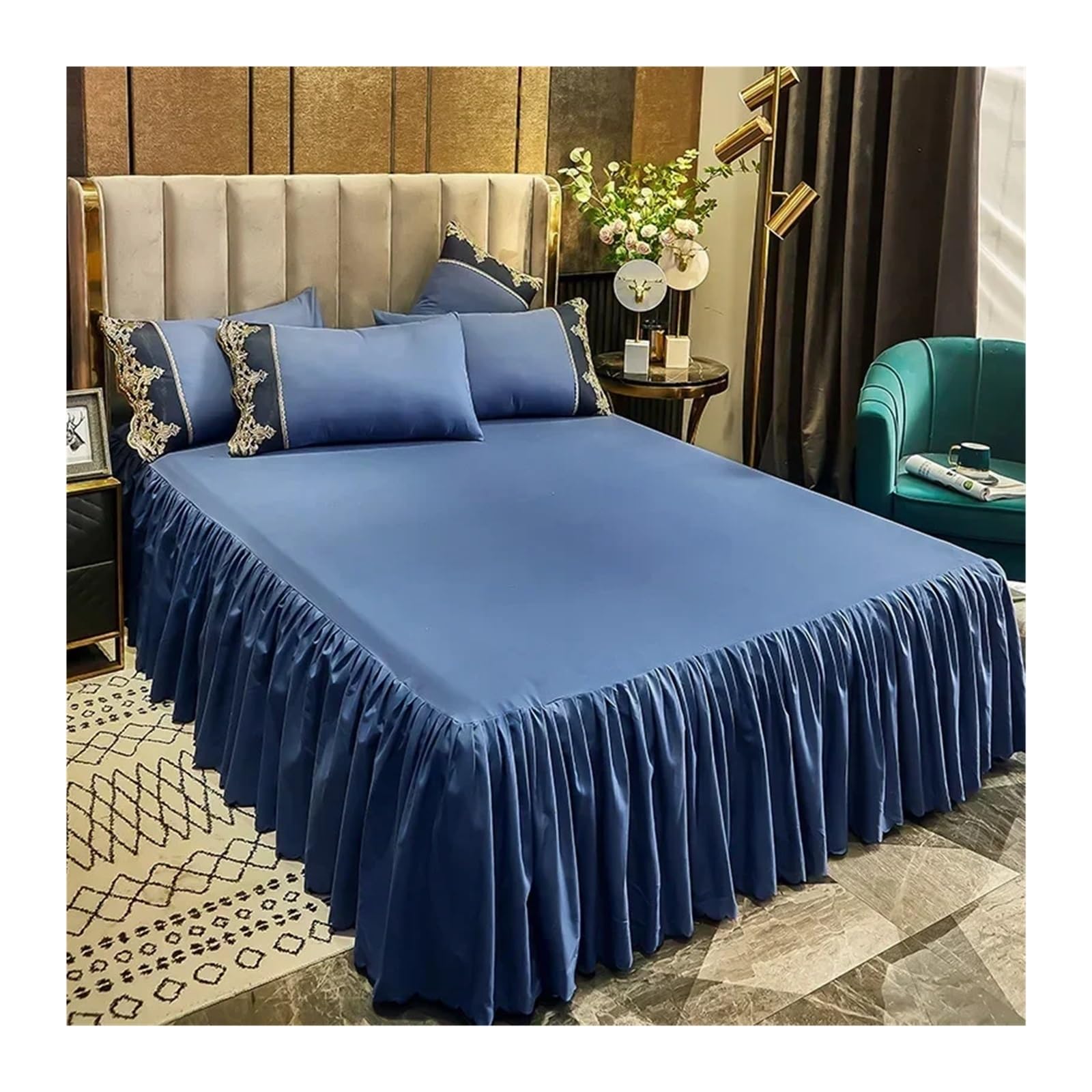 EJvkrbtx Ruffle Wrap Bedspread Multicolor Multiple Sizes(Blue,1PC 200cmx220cm)