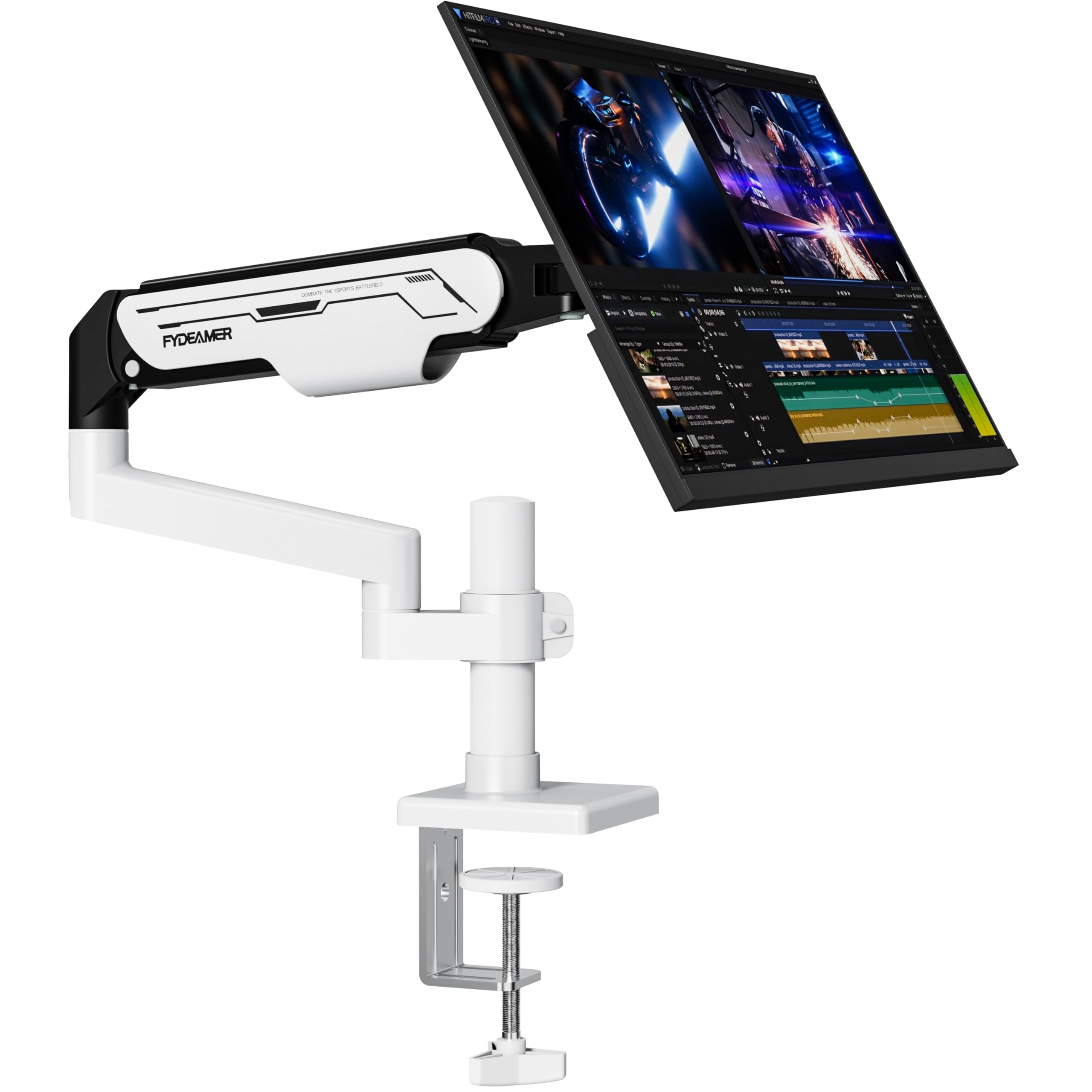 Fydeamer Braccio singolo per monitor, resistente supporto a molla a gas con regolazione dell'altezza e inclinazione per schermi da 17-32 pollici fino a 9 kg, supporto da scrivania VESA regolabile con