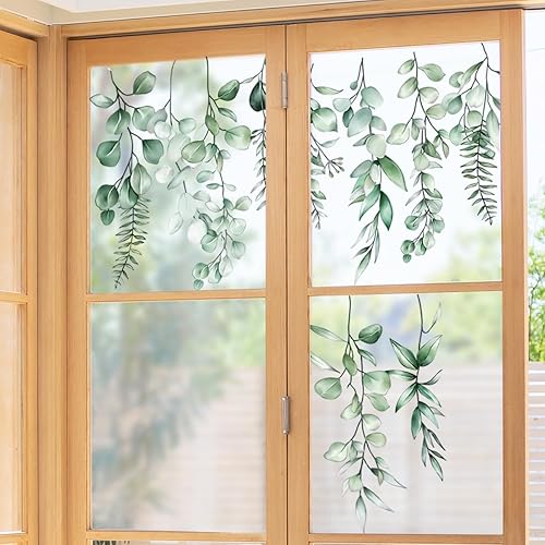Miniatura 5 de Calcomanías de ventana de hojas verdes, enredaderas colgantes, flores, estáticas, removibles, de doble cara, calcomanías de ventana para el hogar,
