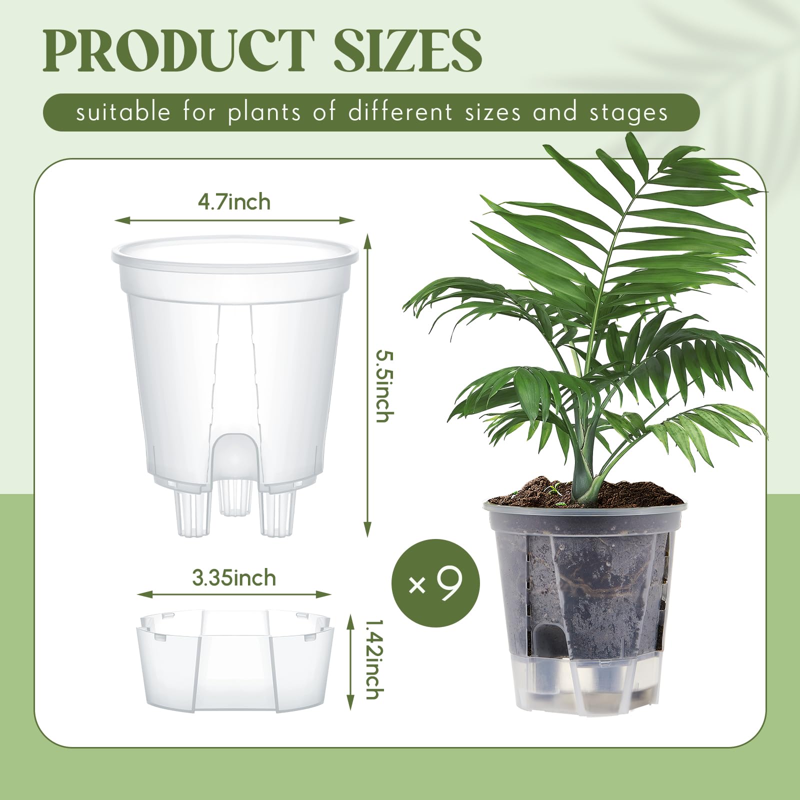 Wonderjune Lot de 9 Pots à Auto-Irrigation pour Plantes d'intérieur avec réservoir Profond et Trous de Drainage élevés pour Plantes et Fleurs d'extérieur (Transparent, 12 cm)