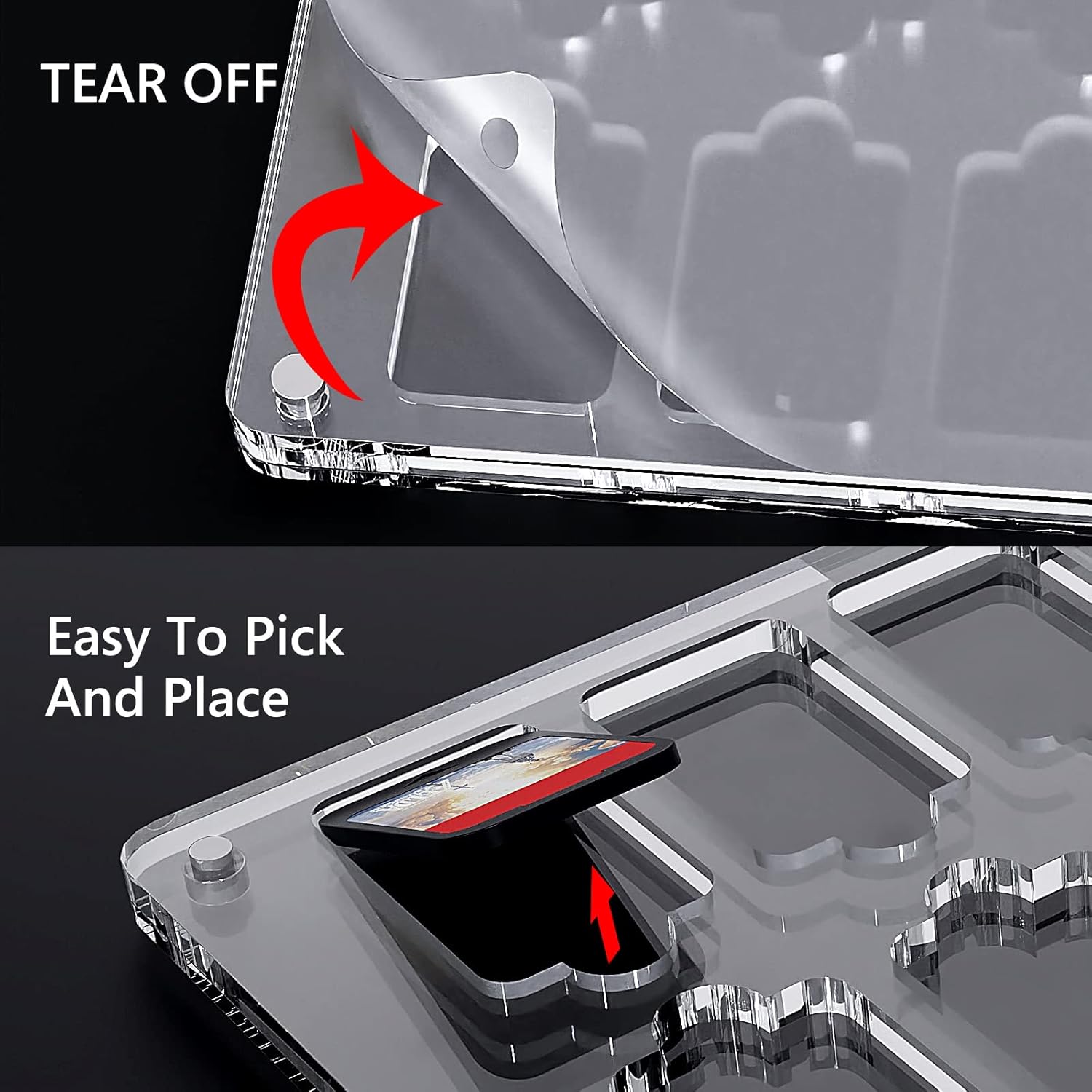 GEEKRIA Cartridge Slots Portable Game Card Case - Protective, holds up to 27 cards, Transparent Acrylic Storage Box, Compatible Nintendo Switch Game Cards