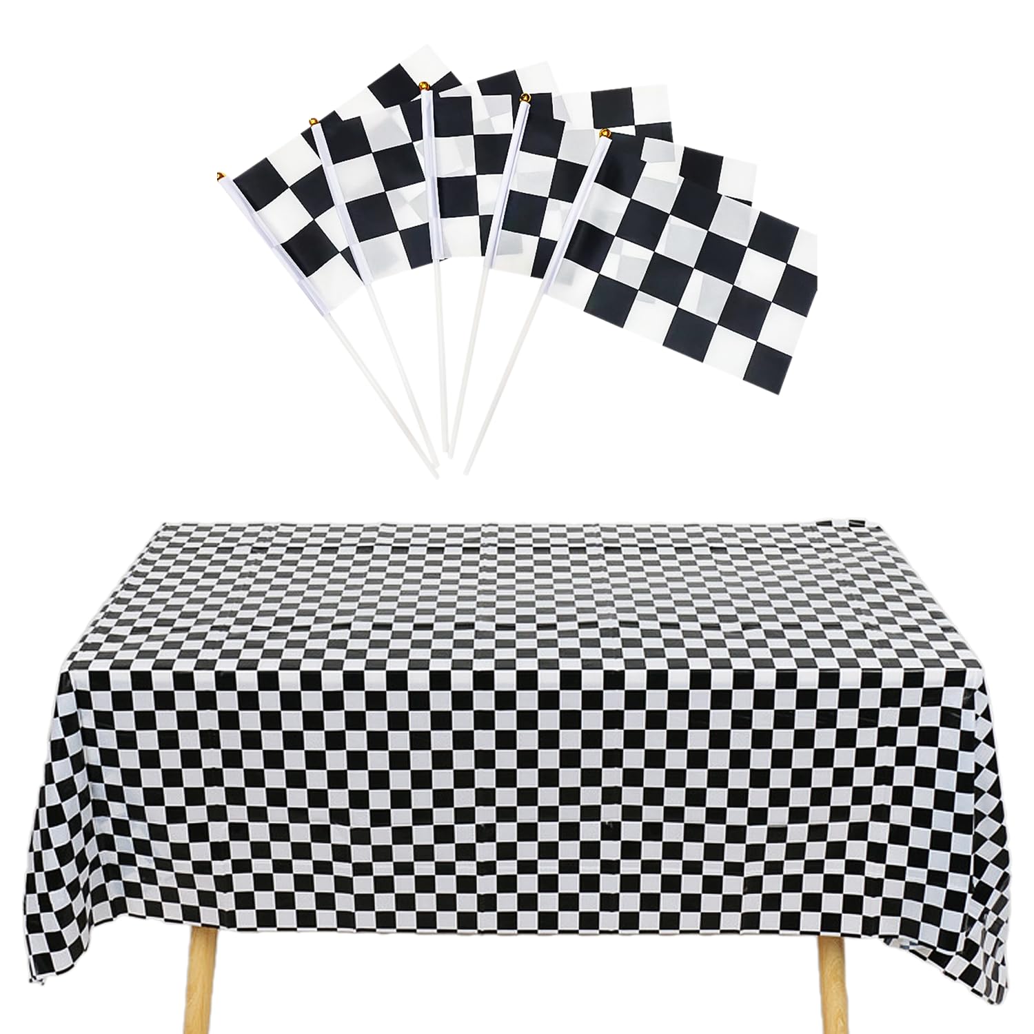 EHDWXVZM 1 Mantel a Cuadros en Blanco y Negro, 5 Banderas onduladas a Mano a Cuadros en Blanco y Negro, Mantel para Mesa de Comedor, Mantel Decorativo para Fiesta de té, Mantel para diseño de Eventos
