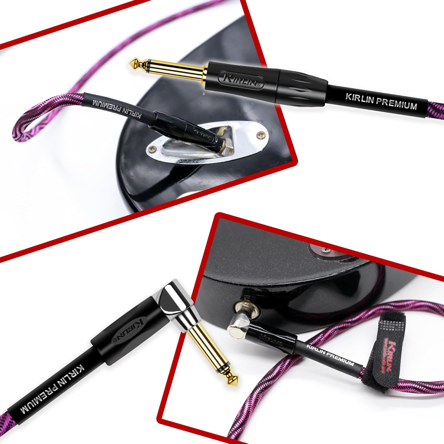 KIRLIN Cable IWB Instrument Cable, 1/4-Inch Right Angle to Straight, Black Purple Wave, 10FT (IWB-202 BFGL-10/WBP)