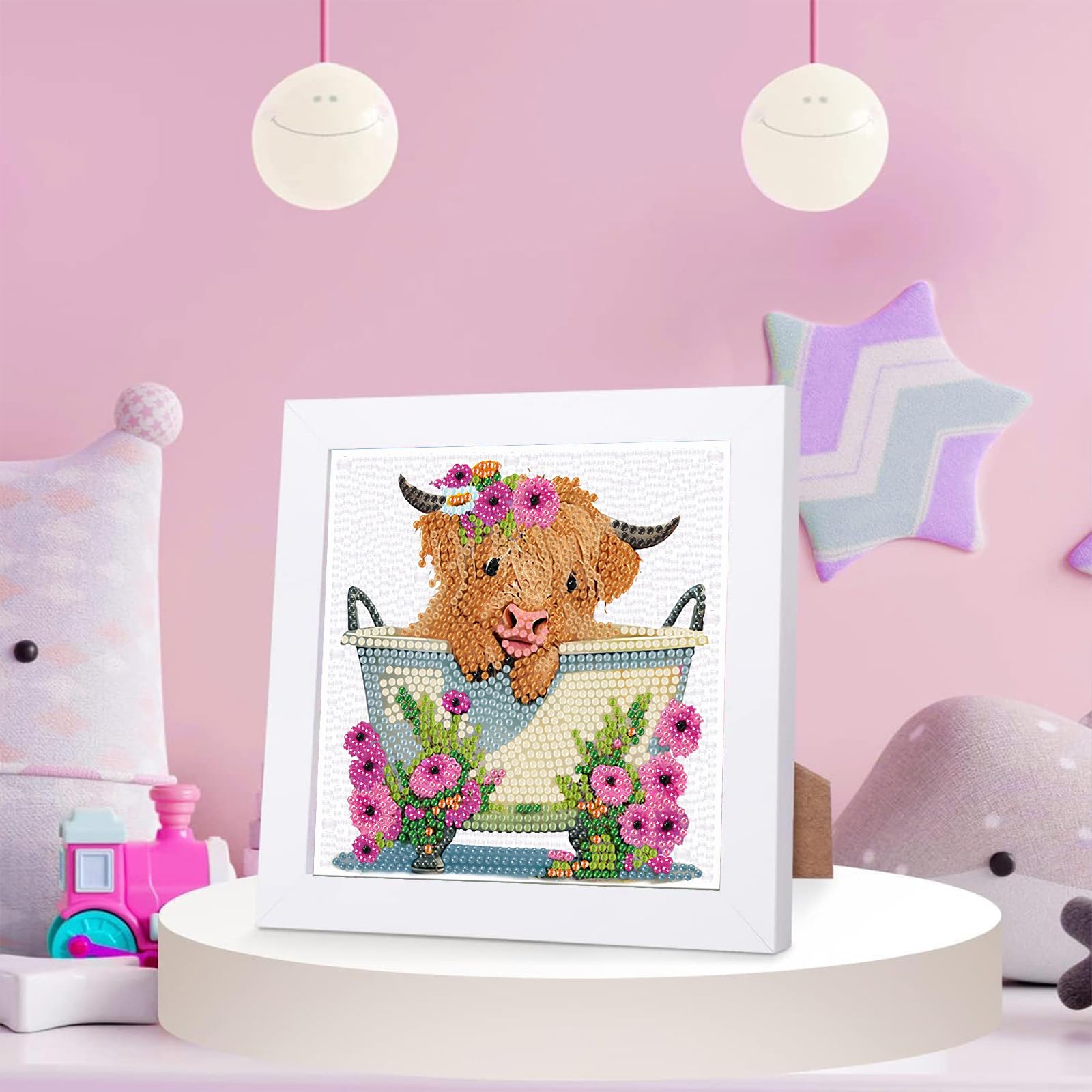 Viart Cow Diamond Art for Kids with Frame-Highland Cow Diamond Painting for Kids Animal Small Diamond Art Kits - Image 4