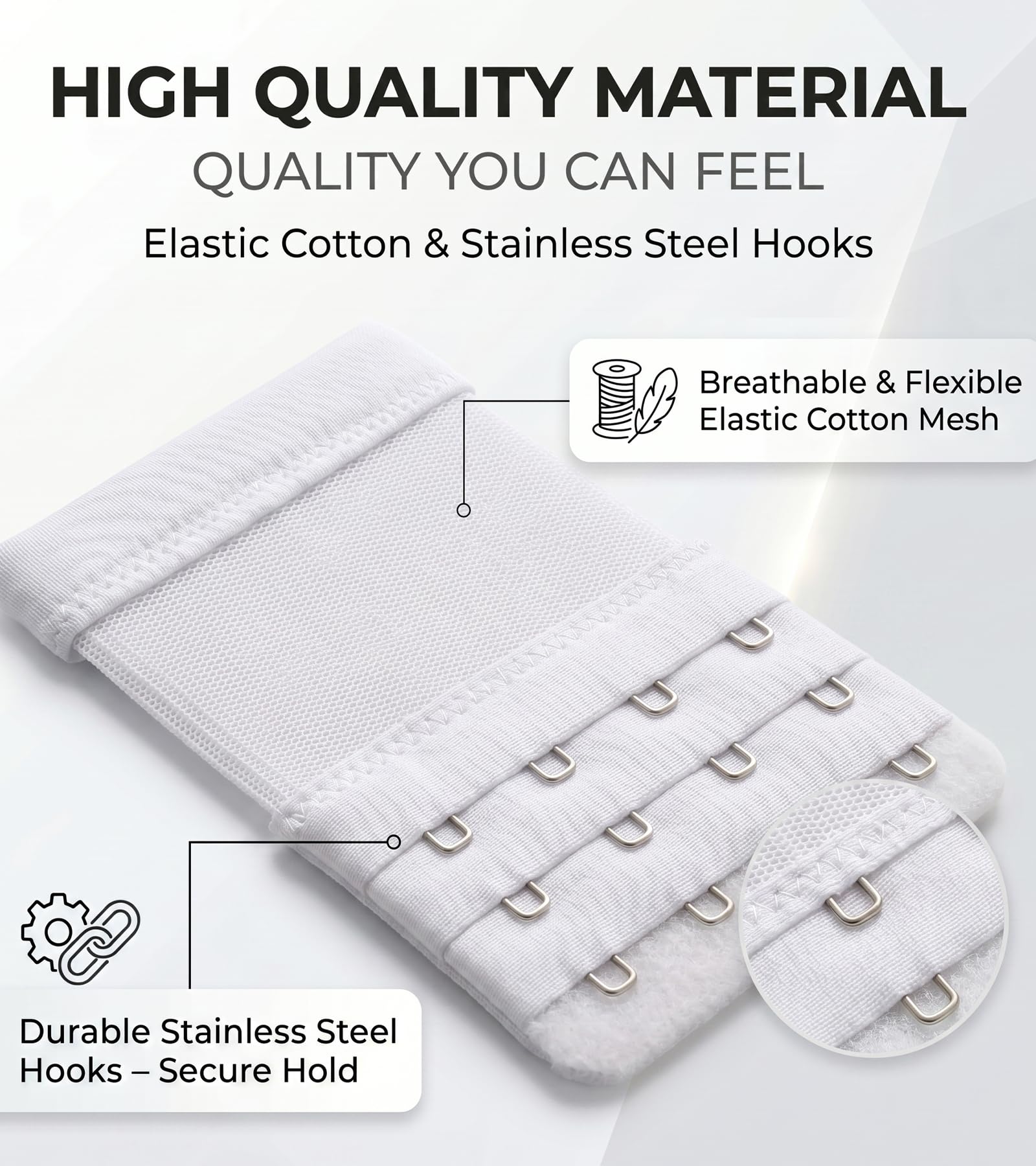 DClub Extensor de brasier con 2 ganchos, elástico, suave y cómodo, extensor de correa de brasier para mujeres en embarazo o aumento de peso., blanco, 3 PIECES