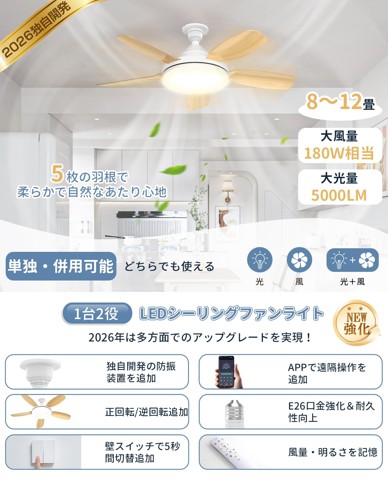 Amazon.co.jp: SUKITEN シーリングファンライト 8-10畳 Φ81cm 【2026年
