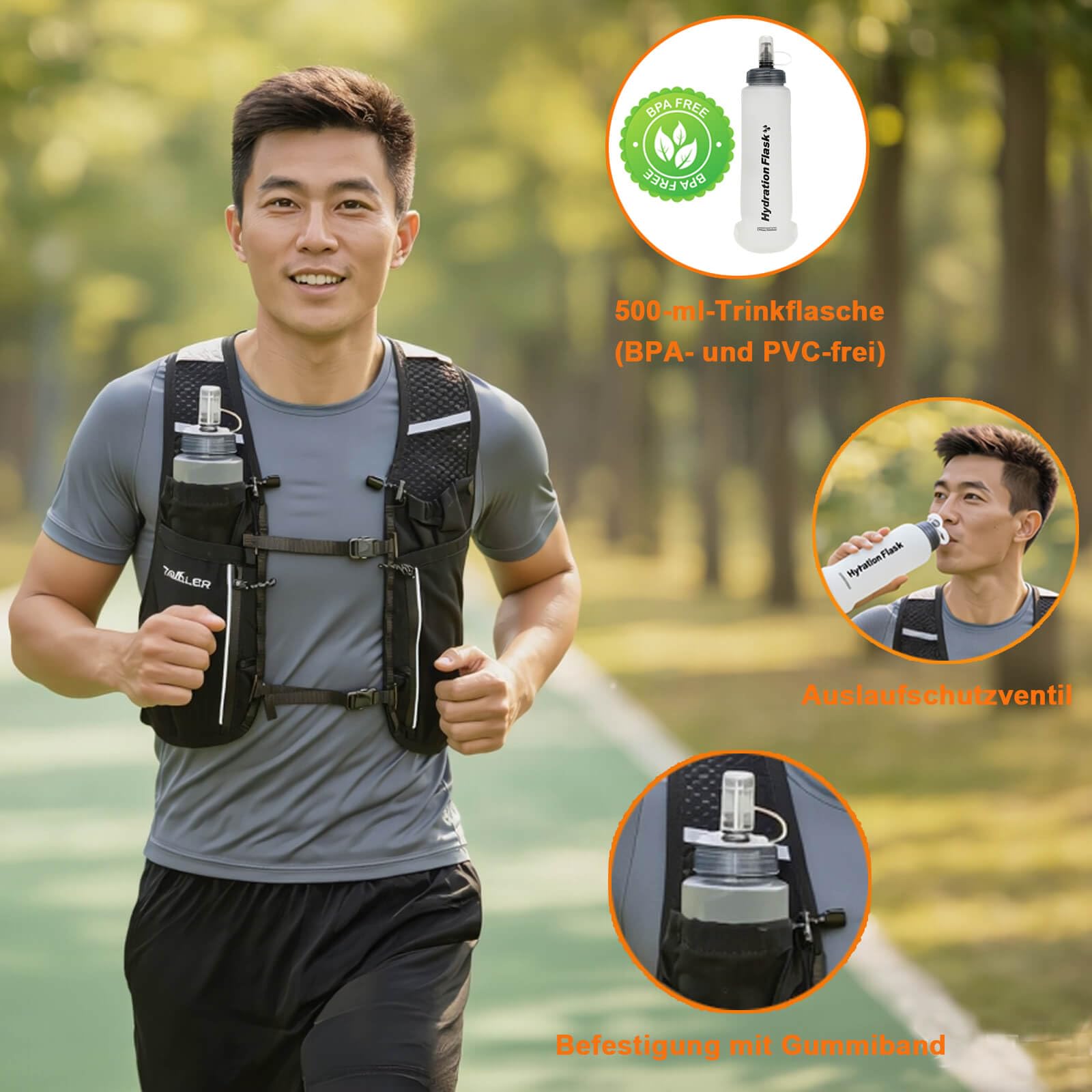 Tavaler Laufweste Damen und Herren 5L Kapazität mit Trinkflasche 500 ml | Verstellbar Laufrucksack Ultraleicht Running Vest Atmungsaktiv Trinkweste Laufen für Laufen Radfahren Marathon Bergsteigen
