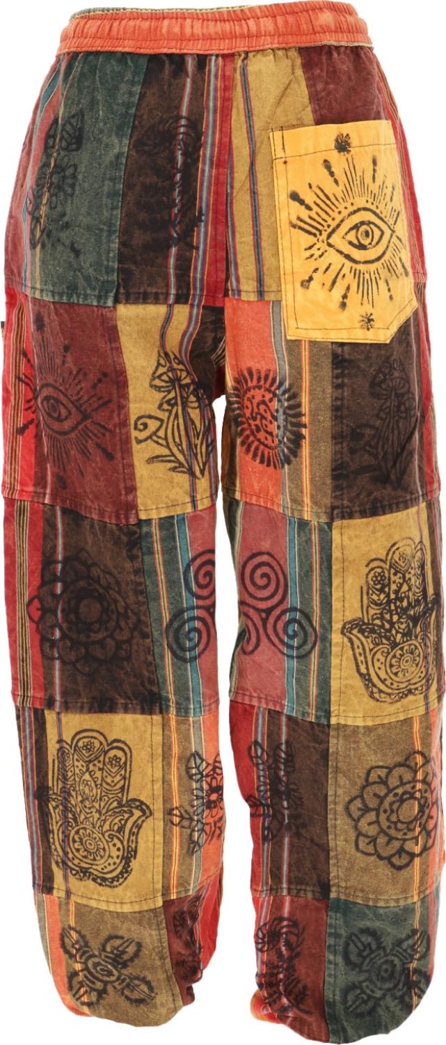 GURU SHOP Patchwork Stonewash Yogahose, Unisex Goa Baumwoll Hose, Herren