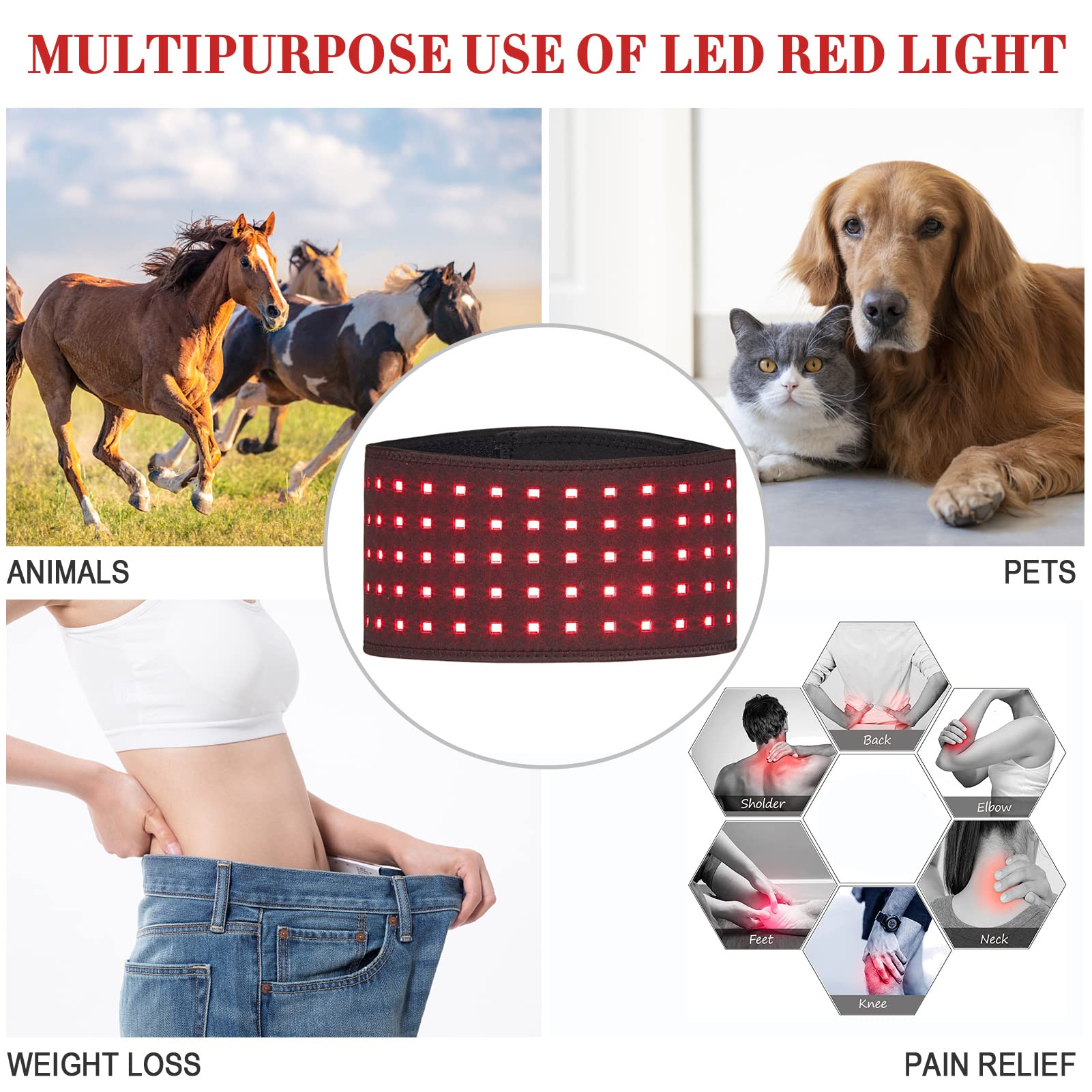 JOBYNA Ceinture de Thérapie par la Lumière Rouge et Infrarouge pour les Pieds, 640nm 660nm 880nm Luminothérapie, LED Red Infrared Light Therapy Lampe Infrarouge pour Corporelle Douleur