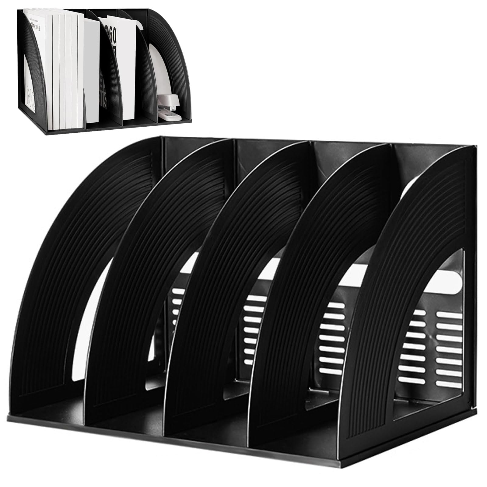 Archivador de Revistas 4 Compartimentos Vertical Plegable Negro