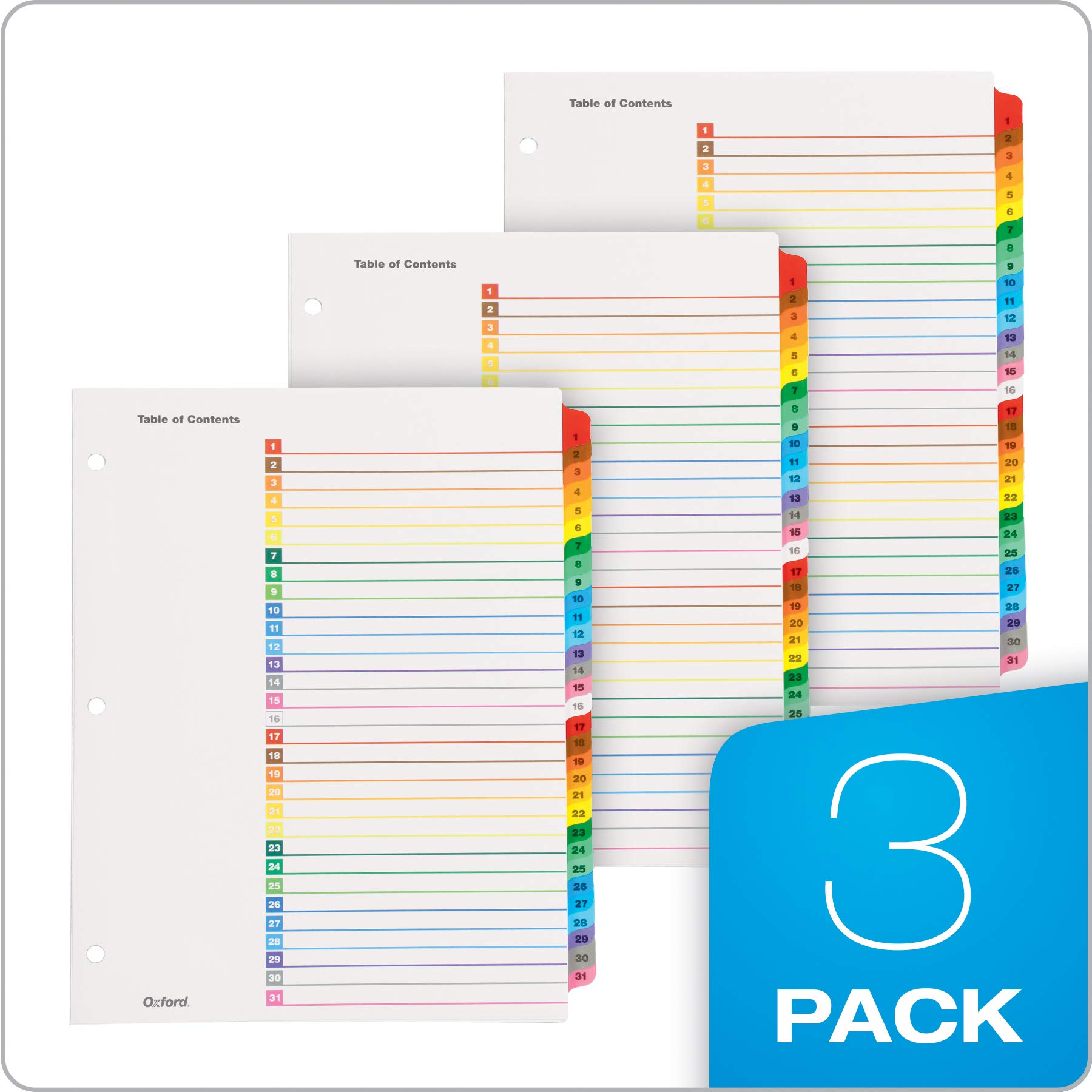 Snapklik.com : Binder Dividers, 31 Tabs, Numbered 131, 3 Pack ...