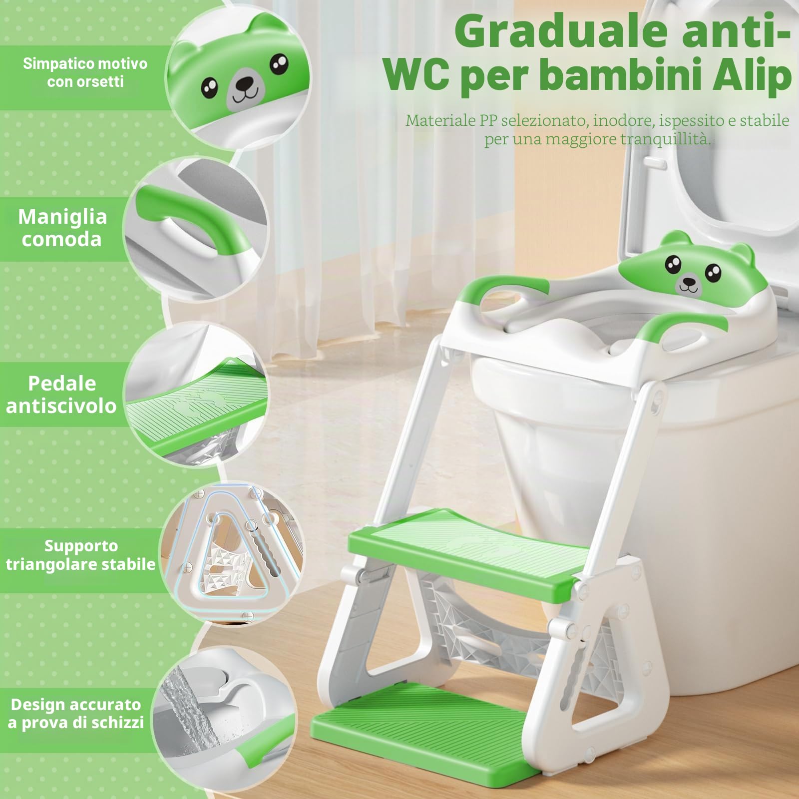 Riduttore WC per Bambini, Riduttore Water Bambini con Scaletta Scaletta WC per Bambini, con PU Morbida Seduta Imbottita, Pieghevole, Antiscivolo,Regolabile,Adatto per Tazze WC a V, U Oppure O