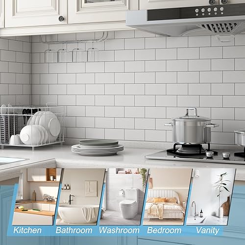 Miniatura 6 de V-MOZZA 104 piezas de azulejos de pared para despegar y pegar, 3 x 6 pulgadas, azulejos de PVC para pared de metro, para cocina, chimenea, baño