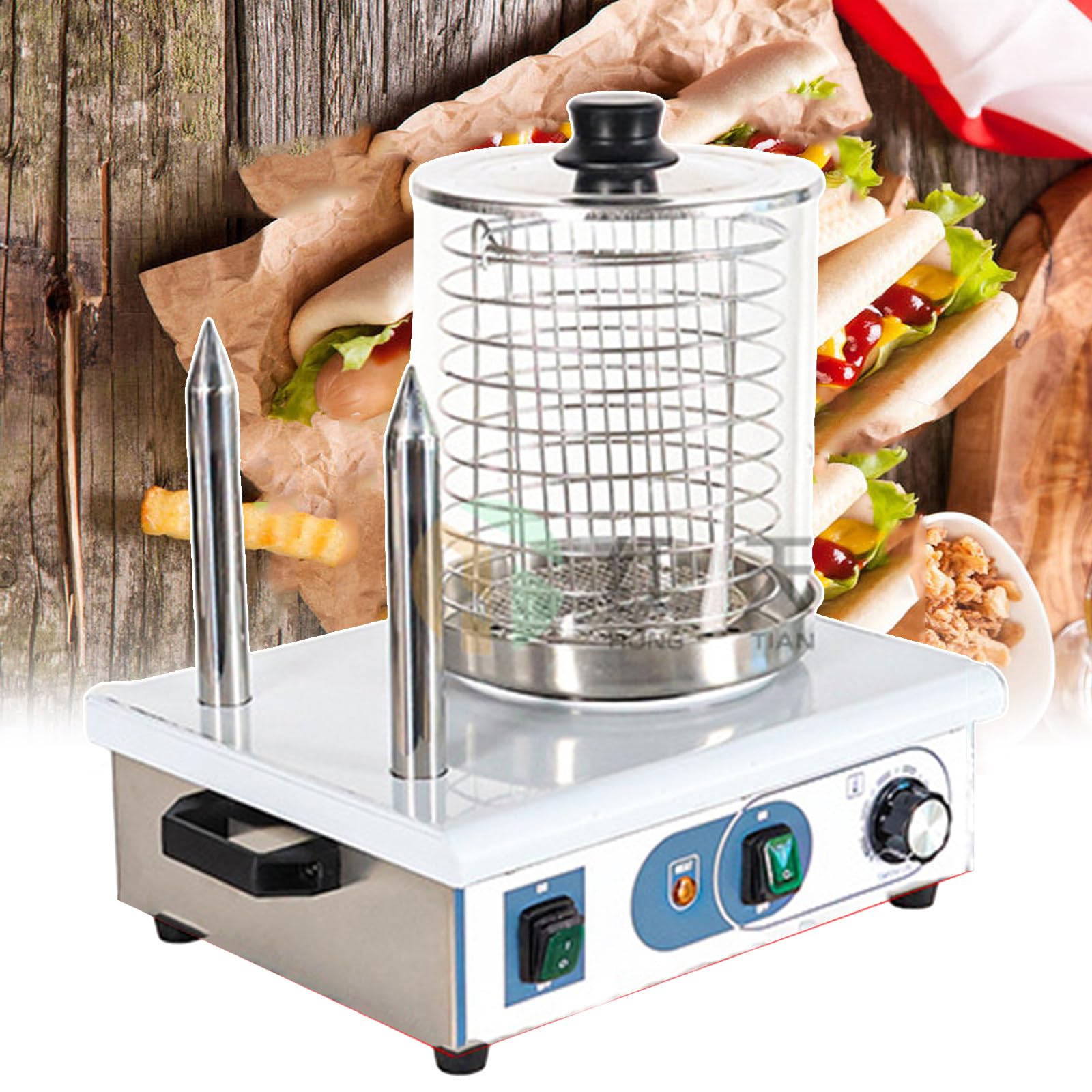 Cuiseur Vapeur électrique pour Hot-Dogs, saucisses, Chauffe-Pain, cuiseur Vapeur 550W/1200W, 2 bâtonnets,