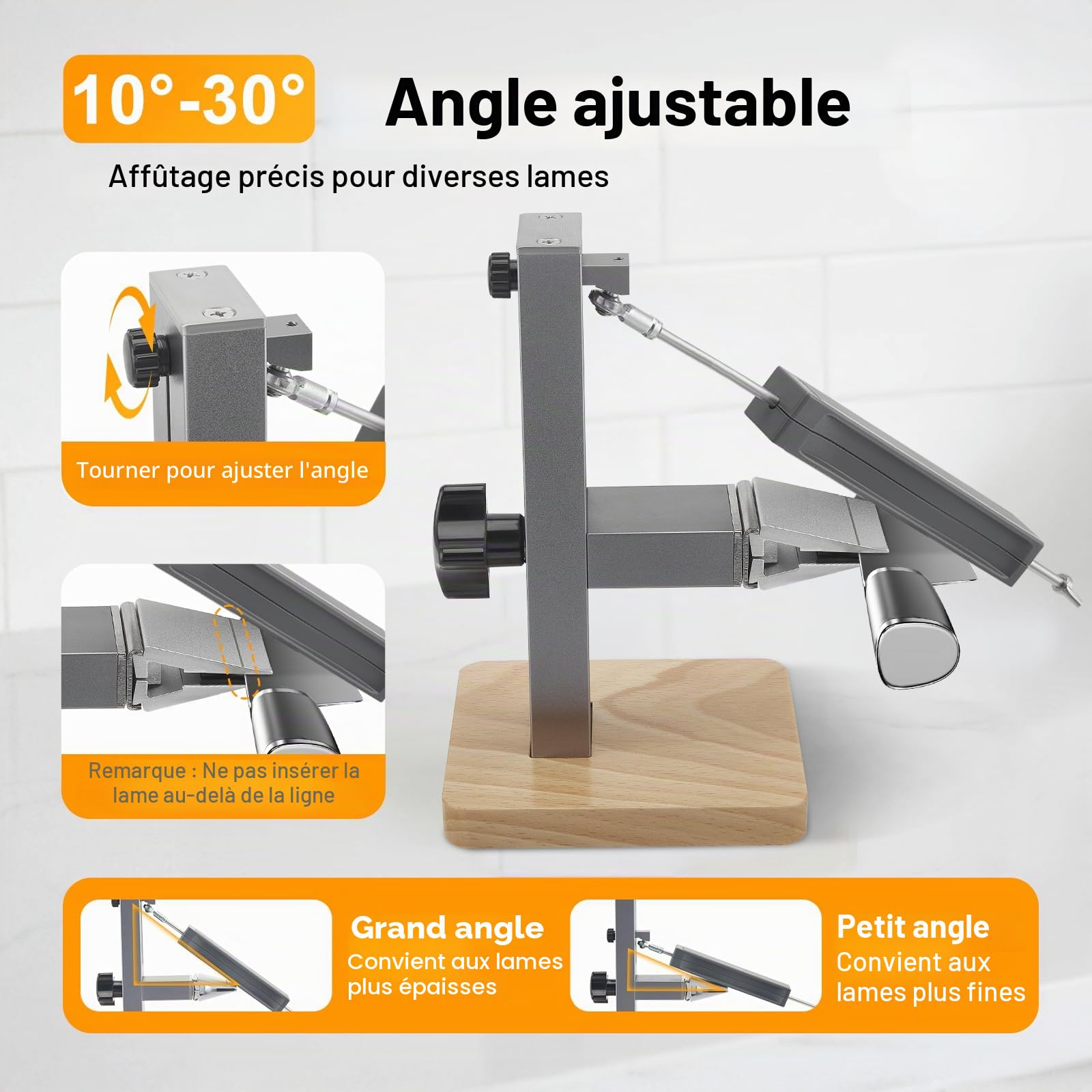 Affûteur de Couteaux Professionnel Set avec Angle Fixe 10-30°, Aiguiseur de Cuisine avec 2 Blocs Diamantés Double Face pour Couteaux en Acier Inoxydable et céramique de Toutes Tailles