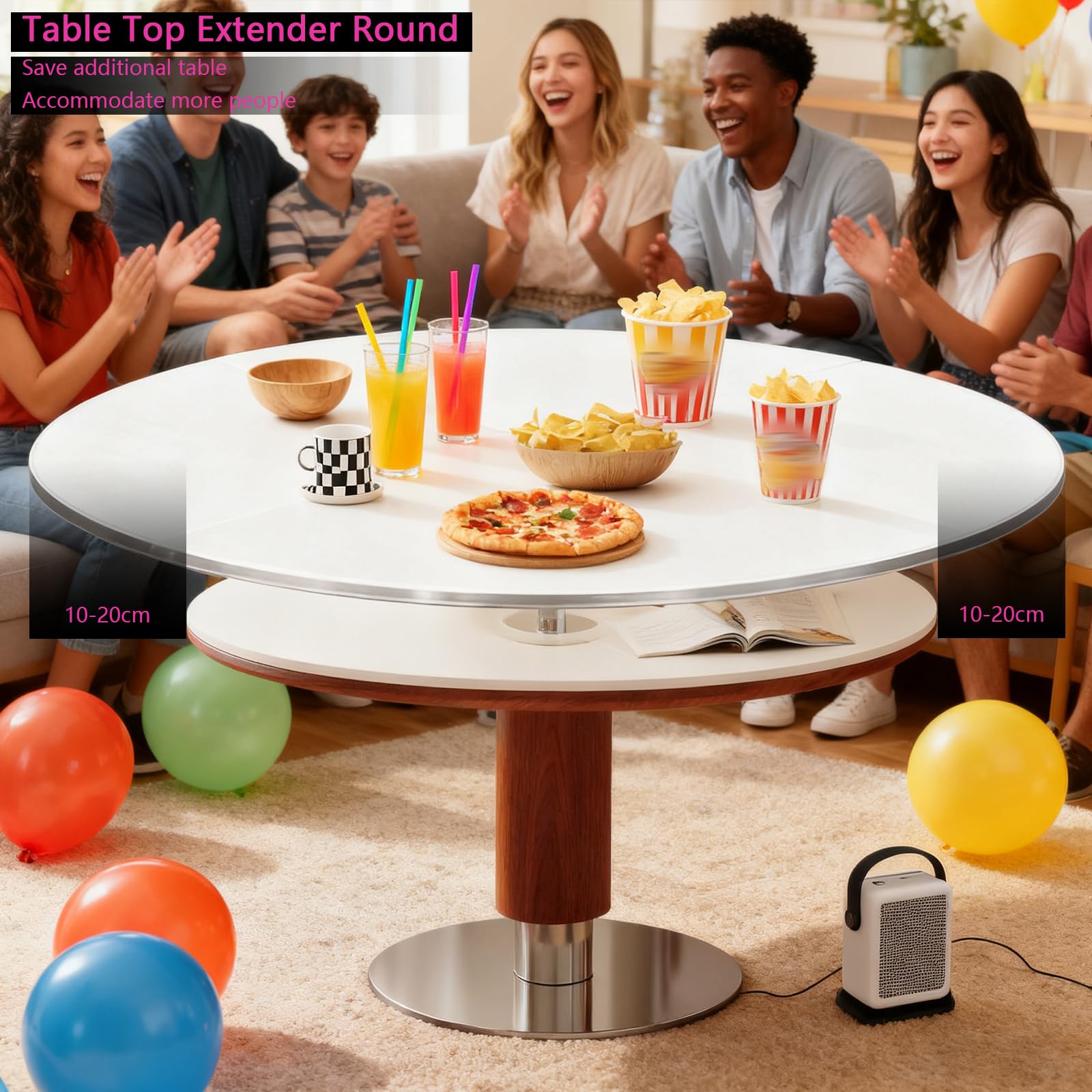 Piano de Mesa Redondo Plegable, Redondo Tablero de Mesa 4-Plegable Sin Patas, Madera Least 20cm Extensor Tablero de Mesa para Picnic/Asientos adicionales para Invitados (Whtie, D:181cm)