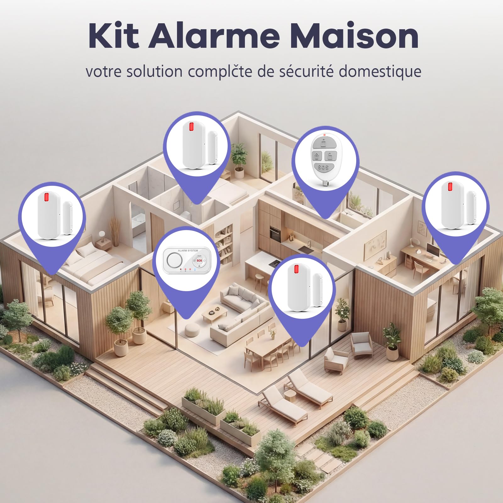 YISEELE Alarme Maison sans Fil: Centrale 120dB - Kit Alarme Maison avec Alarme Porte et fenêtre - détecteur de Chute - Protégez Votre Famille et Vos biens en Votre Absence – Compatible Alexa & Google