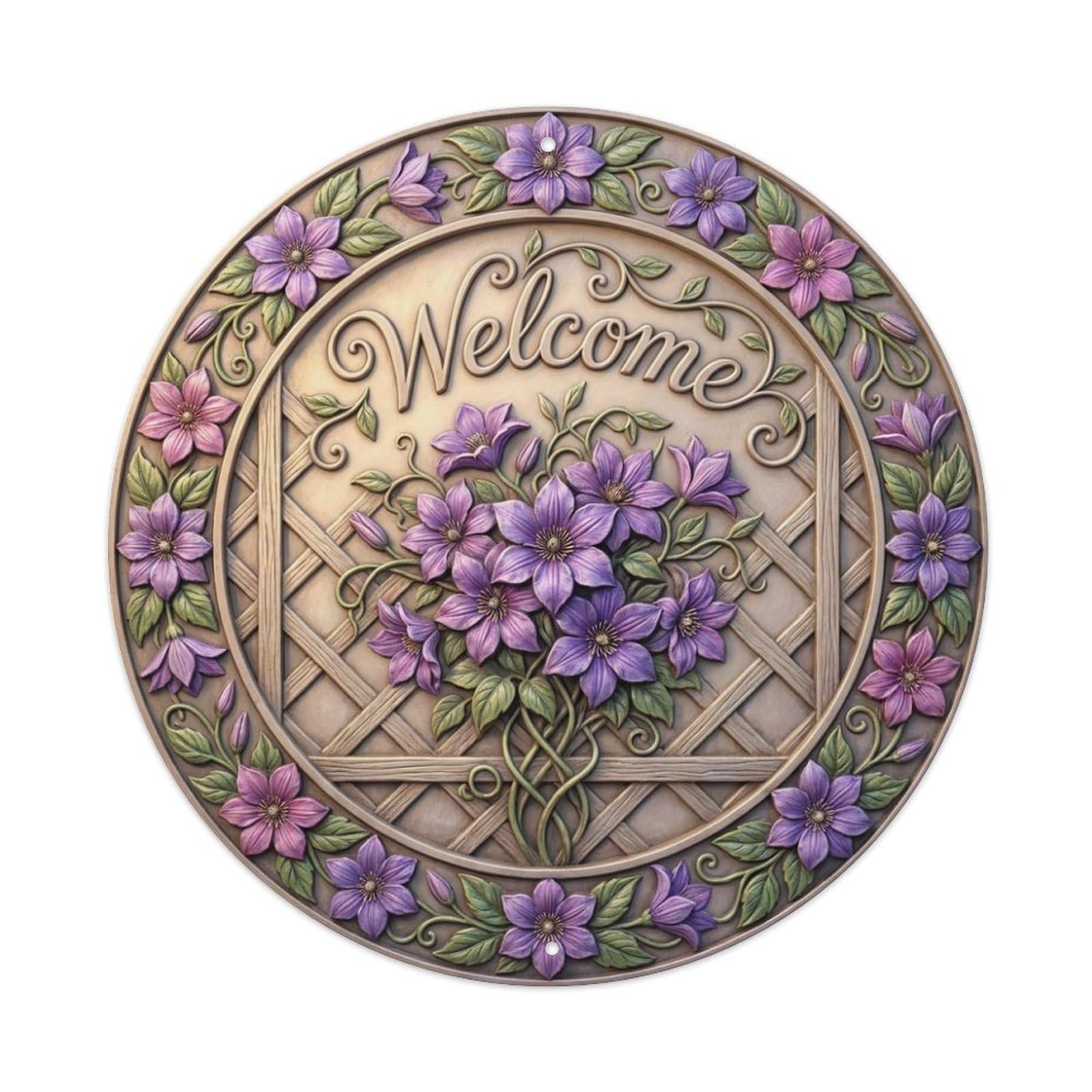 Tgrcjimh Style Metal Tin Sign Clematis Vine Welcome Garden Climber
