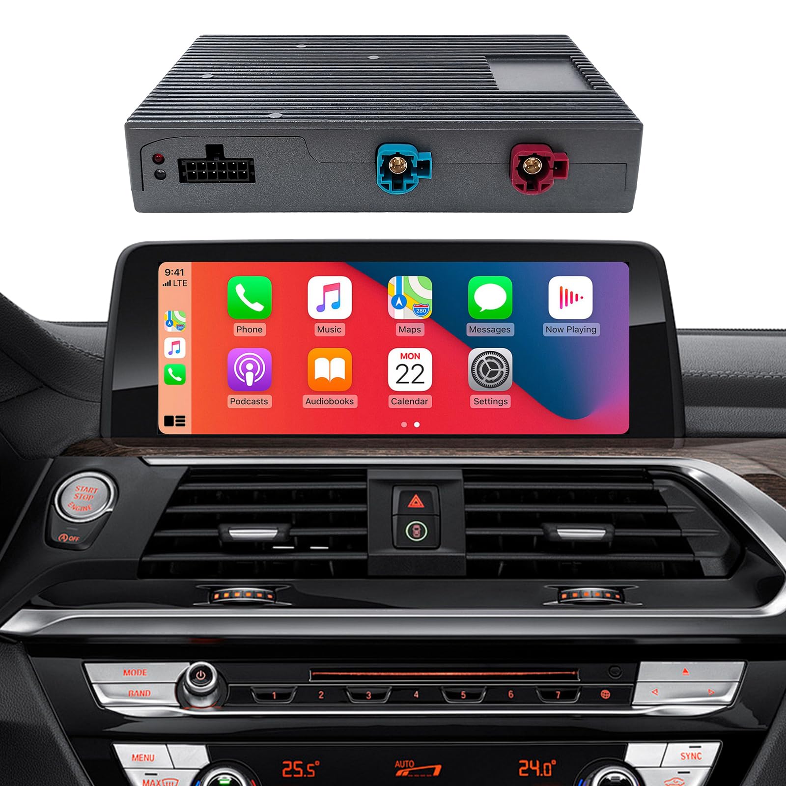 Kit de decodificador inalámbrico CarPlay y Android Auto para BMW EVO 2016+ | Plug & Play Adaptador inalámbrico CarPlay para BMW sistema EVO MGU ID5 ID6 ID7 con SWC WIFI Bluetooth Siri Navegación GPS