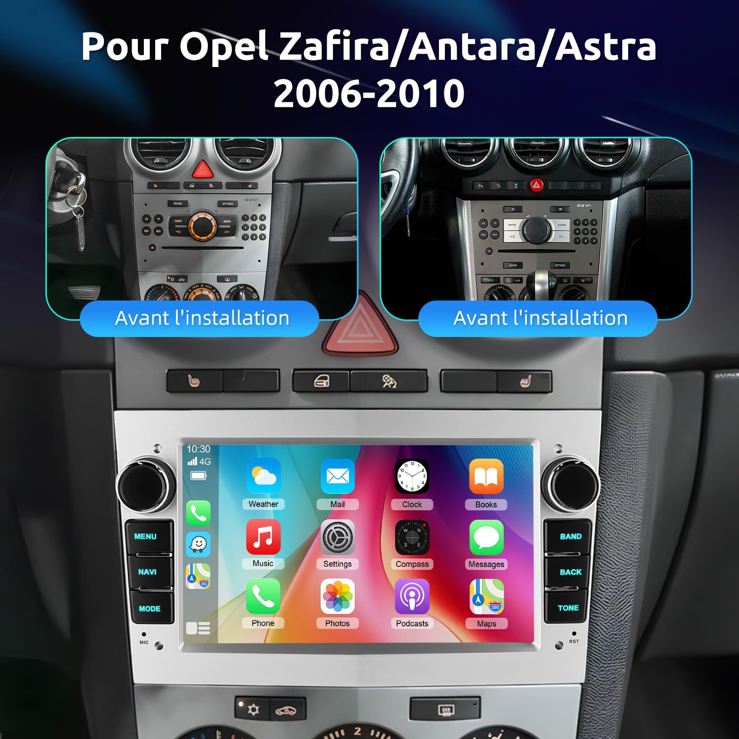 Autoradio 7" Android 15 CarPlay sans Fil pour Opel Corsa D/Astra H/Zafira B | 4Go RAM + 64Go ROM, Android Auto Sans Fil, GPS, WiFi, Bluetooth, Commandes au Volant