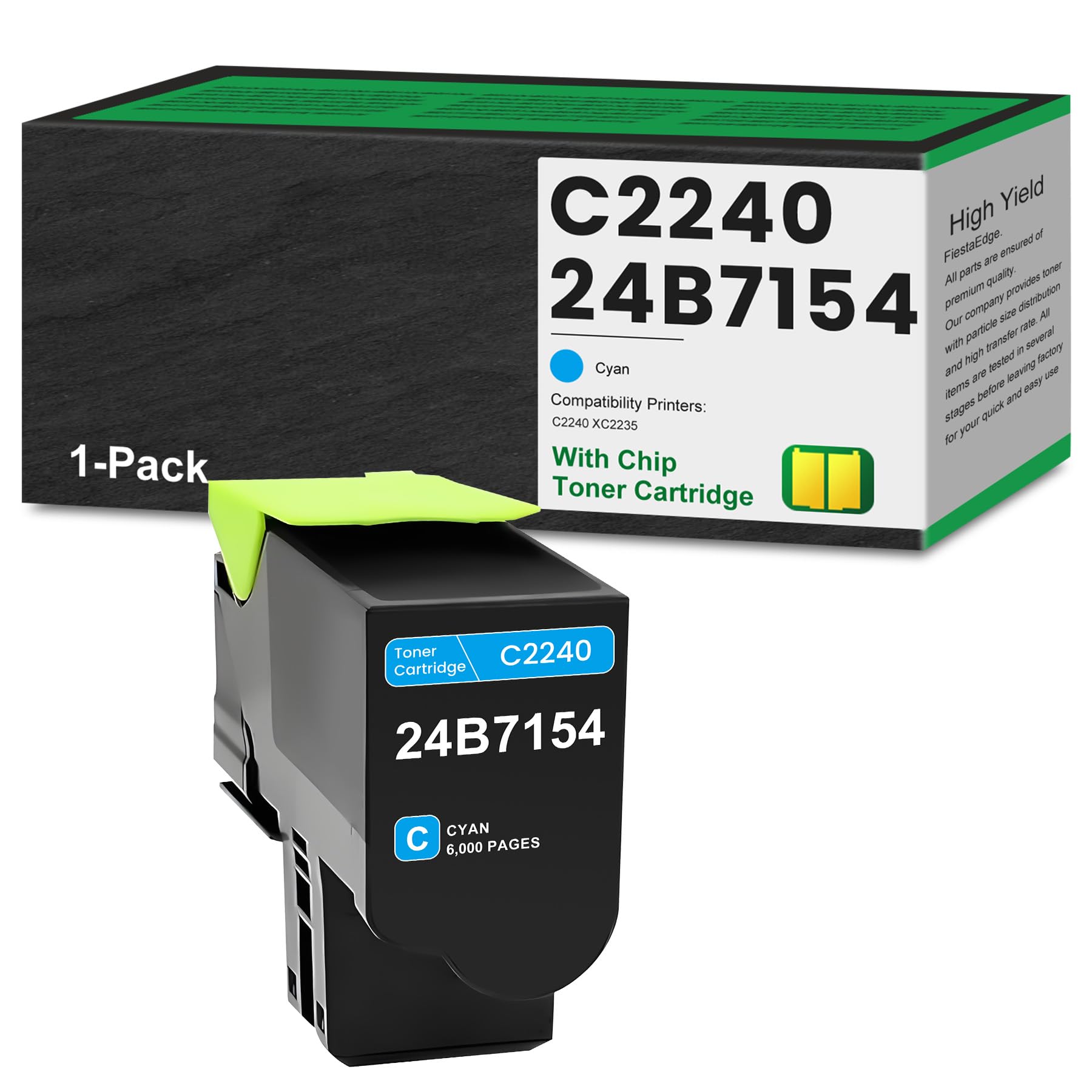FiestaEdge 24B7154 Cyan Toner Cartridge 6,000 Pages 1-Pack Remanufactured C2240 XC2235 Toner Replacement for Lexmark C2240 XC2235 Printer