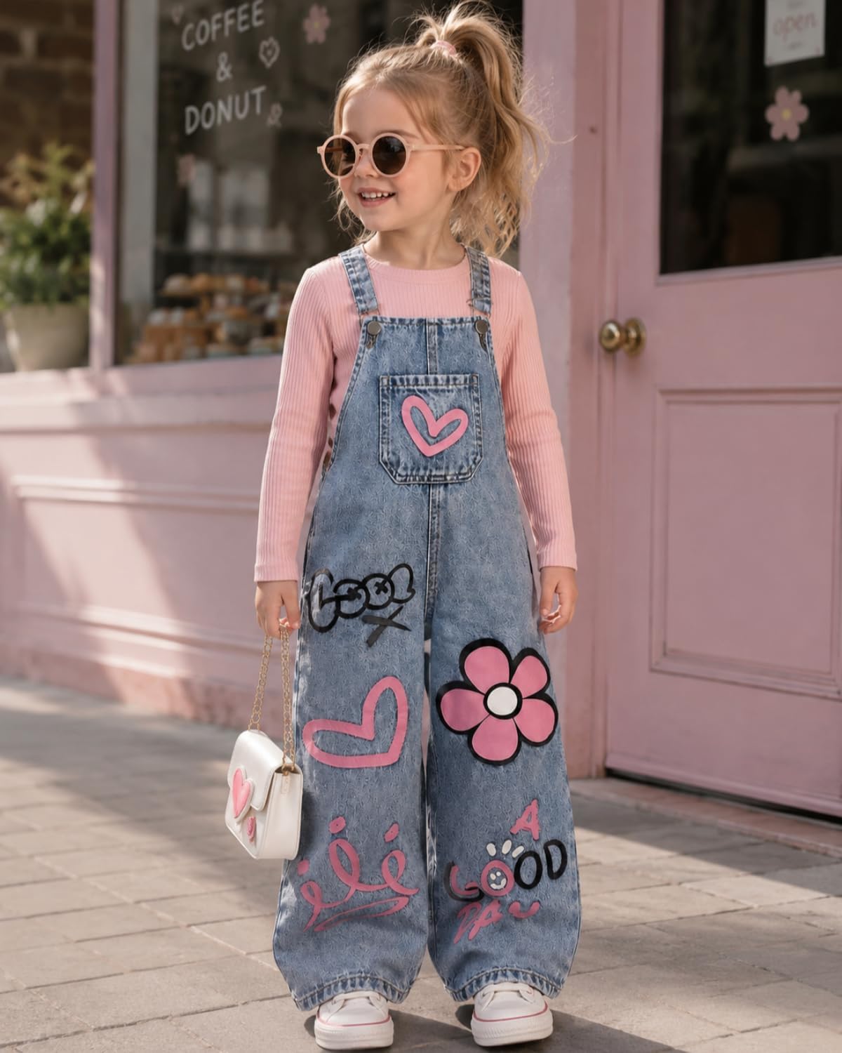 OLMRJKD Toddler Girl Fall Clothes Long Sleeve Denim Overall Jumpsuit with Top Girls Spring Outfits Set