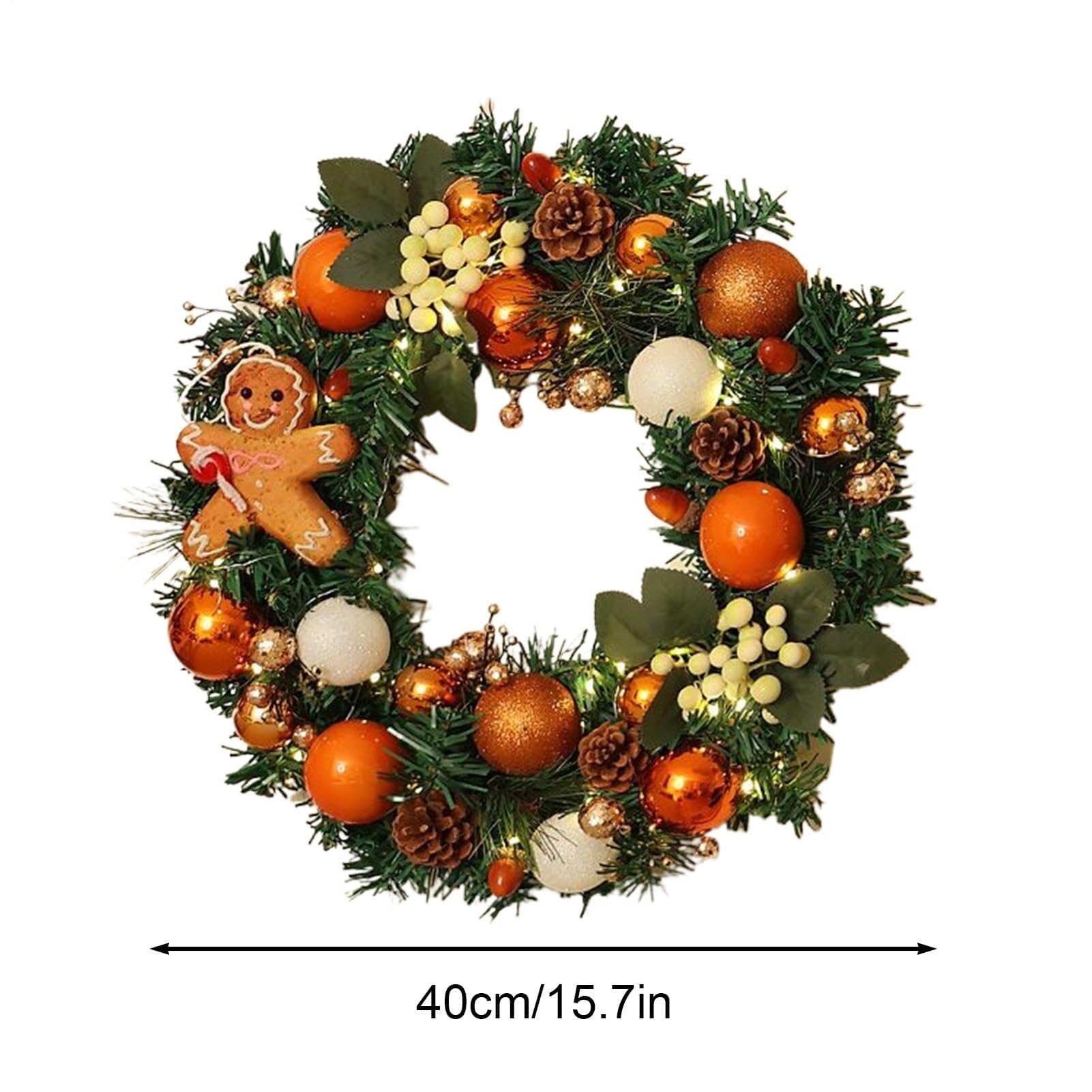 Dekoriert Weihnachtskranz mit Lichtern, extra groß, 39,9 cm, for die Wandbehang an der Haustür, Winterkranz, Girlande, Ornament for Haustür und Fenster Exquisit