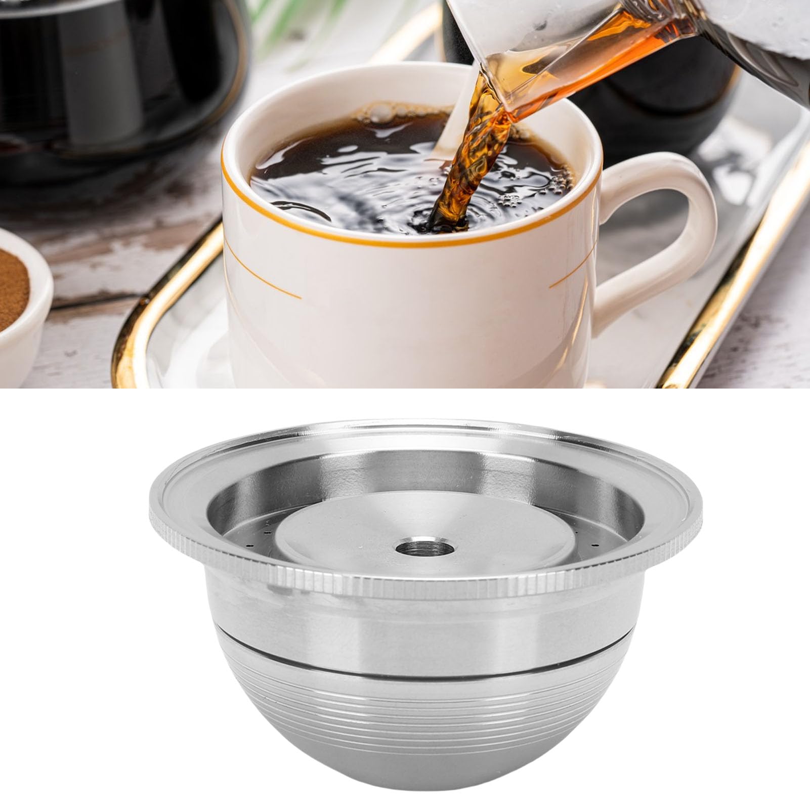 Fockety Cápsula de café Reutilizable, Cápsula de café Recargable de Acero Inoxidable de 80 Ml con Cuchara de Cepillo para Máquina de café