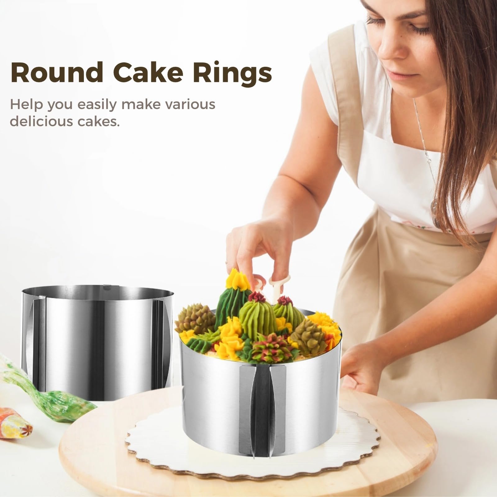 Verstellbare runde Kuchenringe mit Skalierung, 15,2 - 30,5 cm, 2 Stück Kuchenformen, Edelstahl-Kuchen-Backzubehör, Backzubehör, Mousse-Backformen für selbstgemachte Desserts