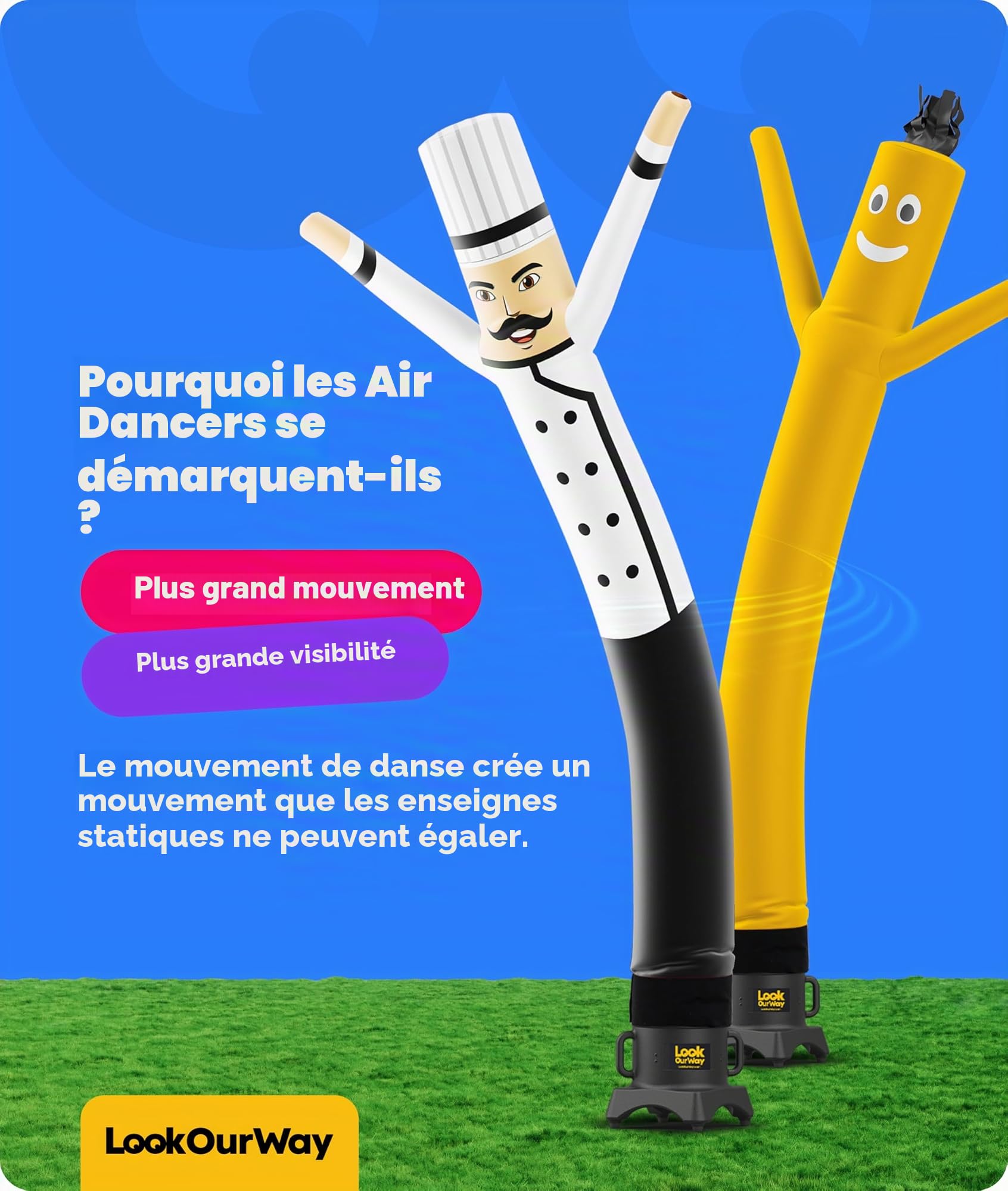 LookOurWay Air Dancers Tube gonflable pour homme - 3 m de haut - Pour promotion professionnelle (souffleur non inclus) - Thème restaurant et nourriture - Chef