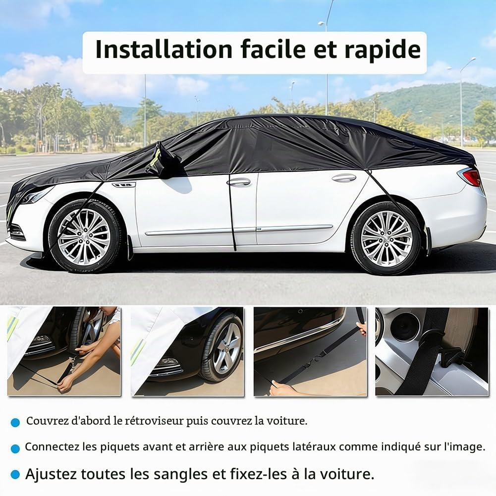 Demi Housse de Voiture Hiver été Voiture Extérieure Demi Couverture Imperméable Auto pour étanche à la poussière Universel Matériau Polyester 210D avec Coton (Berline)