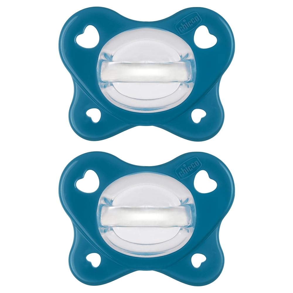 Chicco PhysioForma Dual Soft Orthodontic Pacifier, 16-24m | 100% Soft Silicone | Supports Breathing & Oral Development | One-Piece Design | Flex-Shield | Sterilizing Case | BPA Free | Sapphire, 2pk