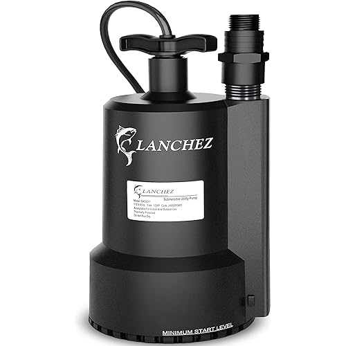 Lanchez Sump Pump, 1/2 HP 2450GPH Submersible Utility Water Pump, Thermoplastic Portable Electric Water Removal Transfer Pump with 10FT Cord for Swimming Pool Basement Garden Pond Tubs Draining